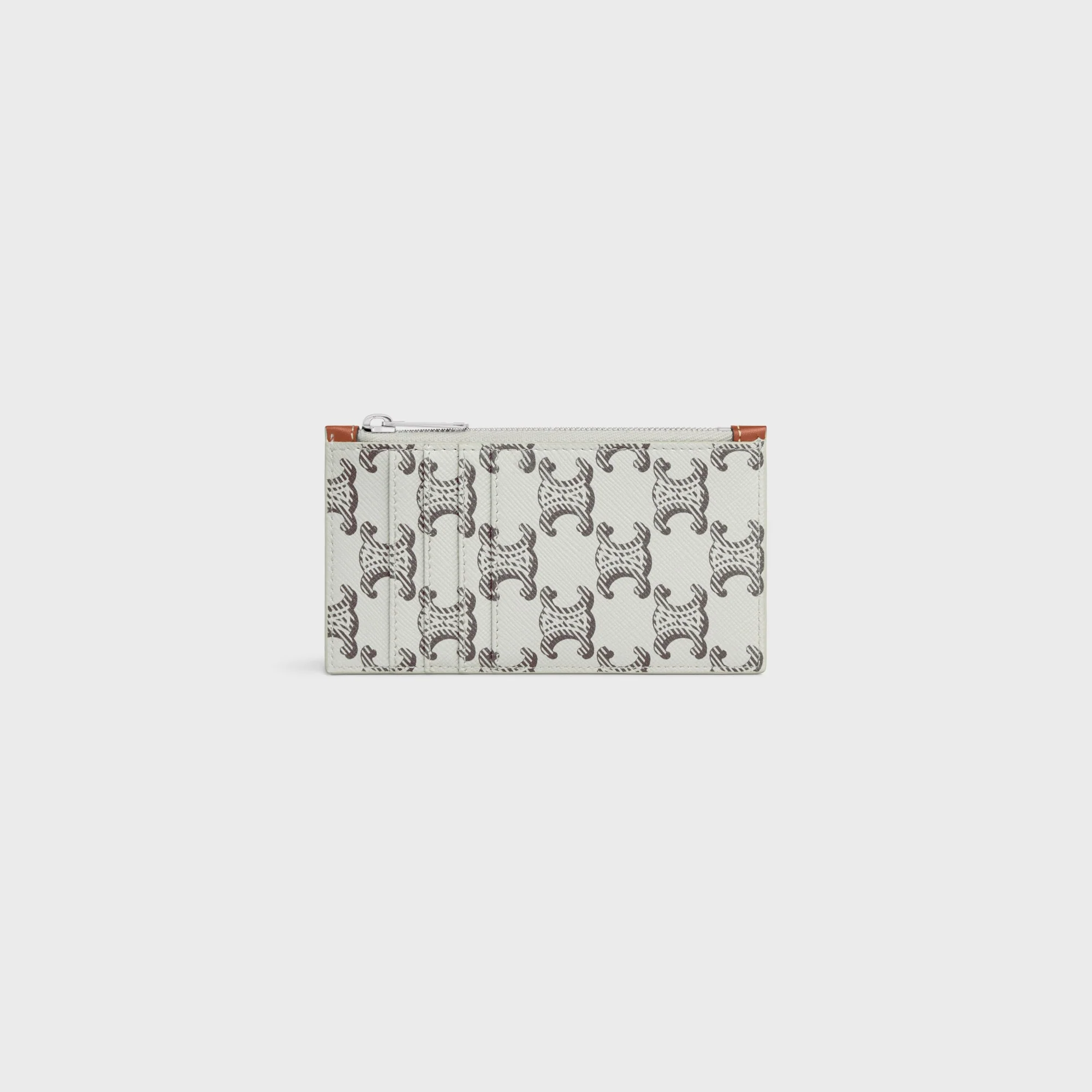 Zipped Compact Card Holder - Tan/Ecru