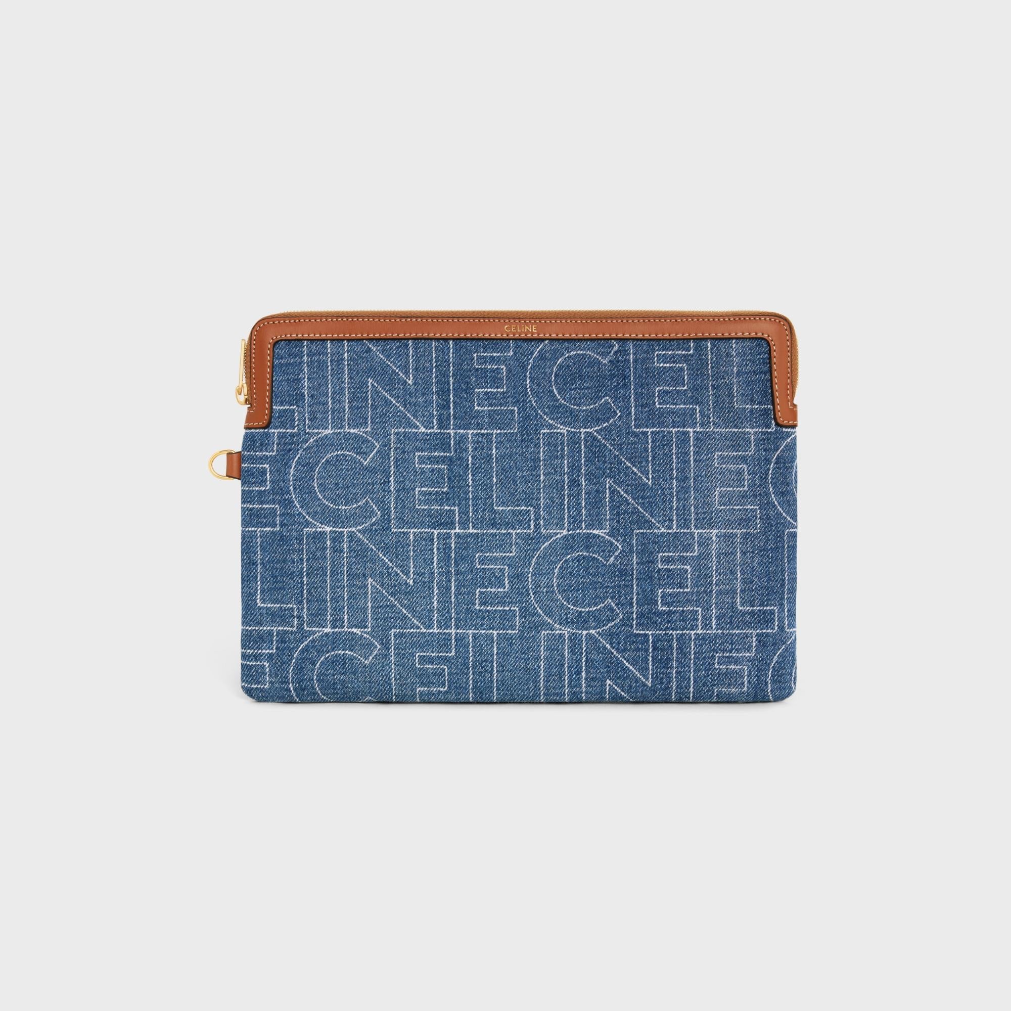Small Pouch With Strap - Navy/Tan