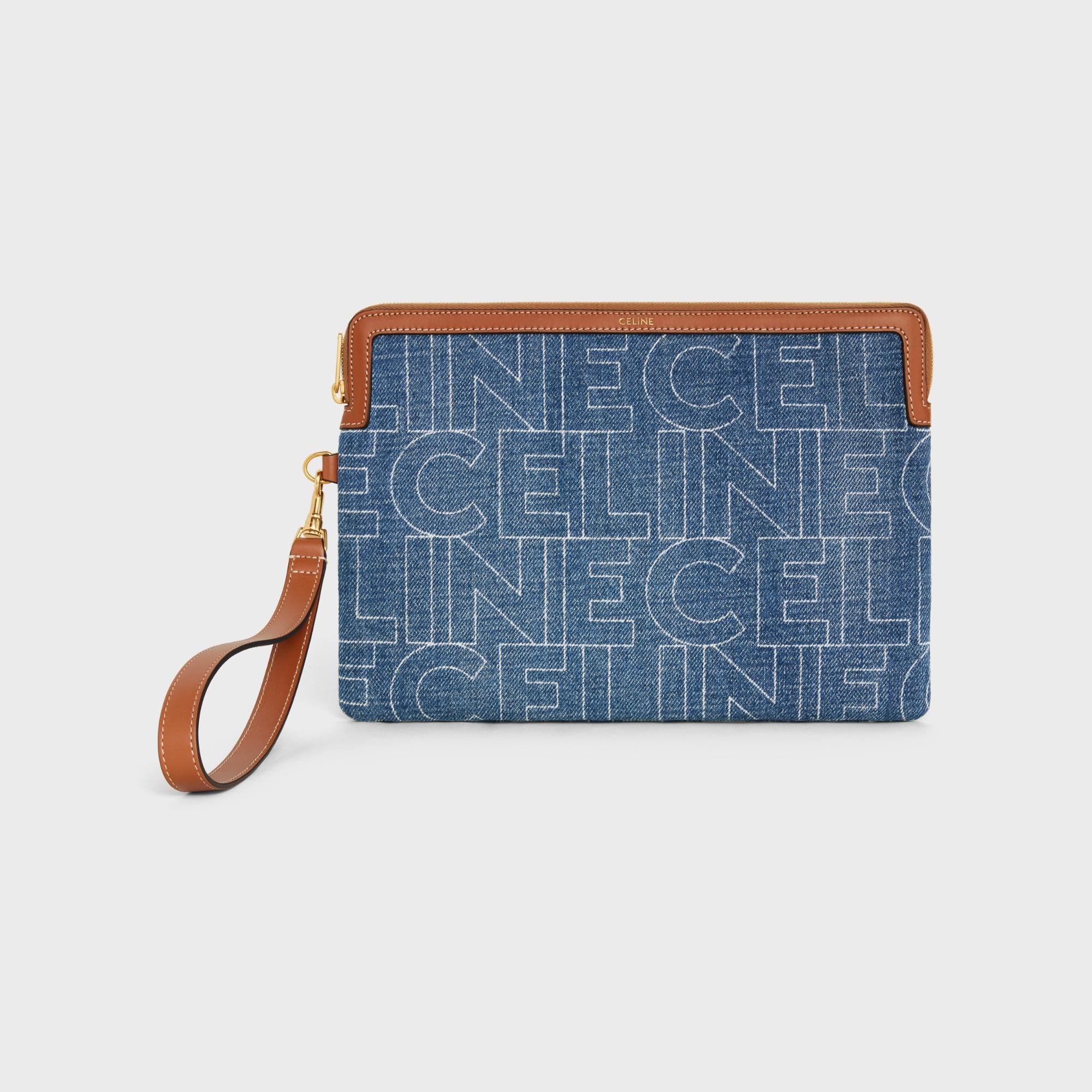 Small Pouch With Strap - Navy/Tan - Image 5