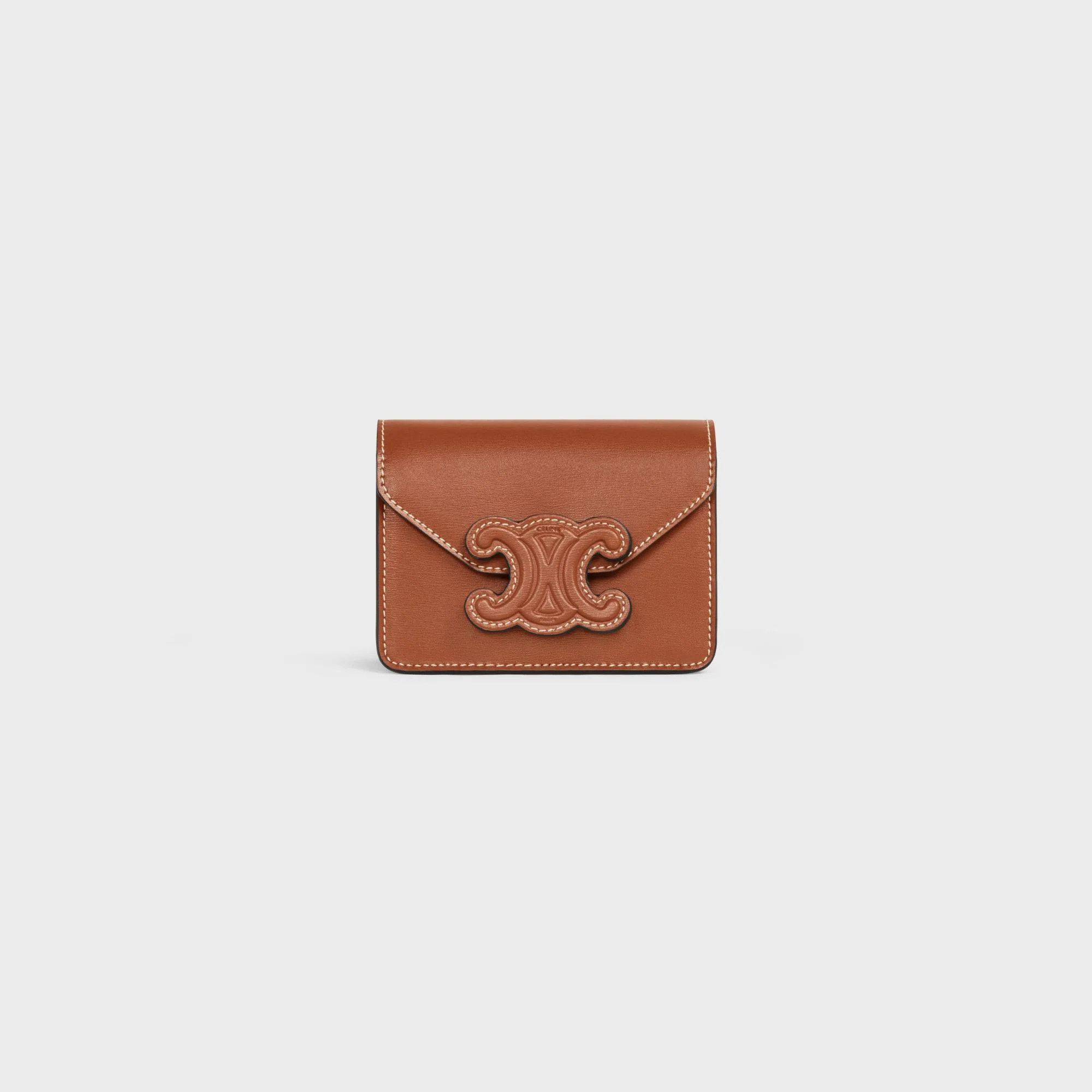 Card Holder On Chain Leather - Tan