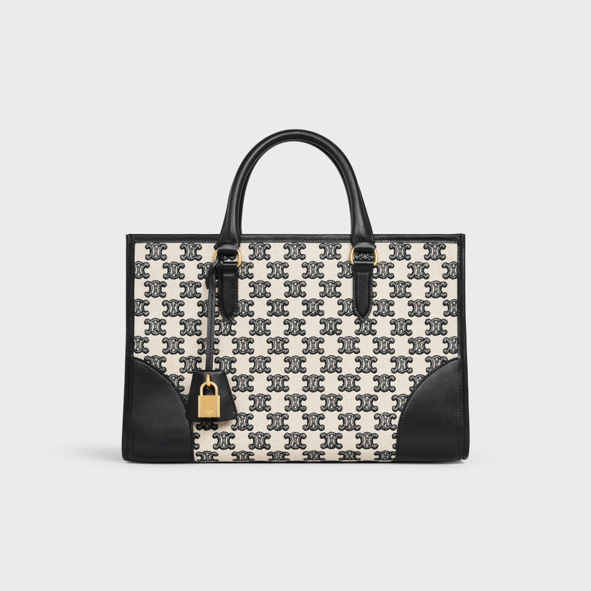 Triomphe Embroidery Mini Horizontal Tote - Black