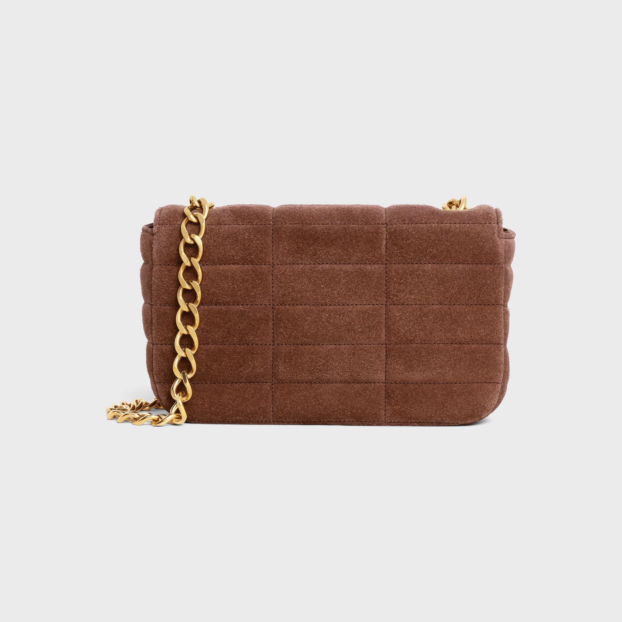 Celine Monochrome Quilted Chain Shoulder Bag - Brown - Image 3