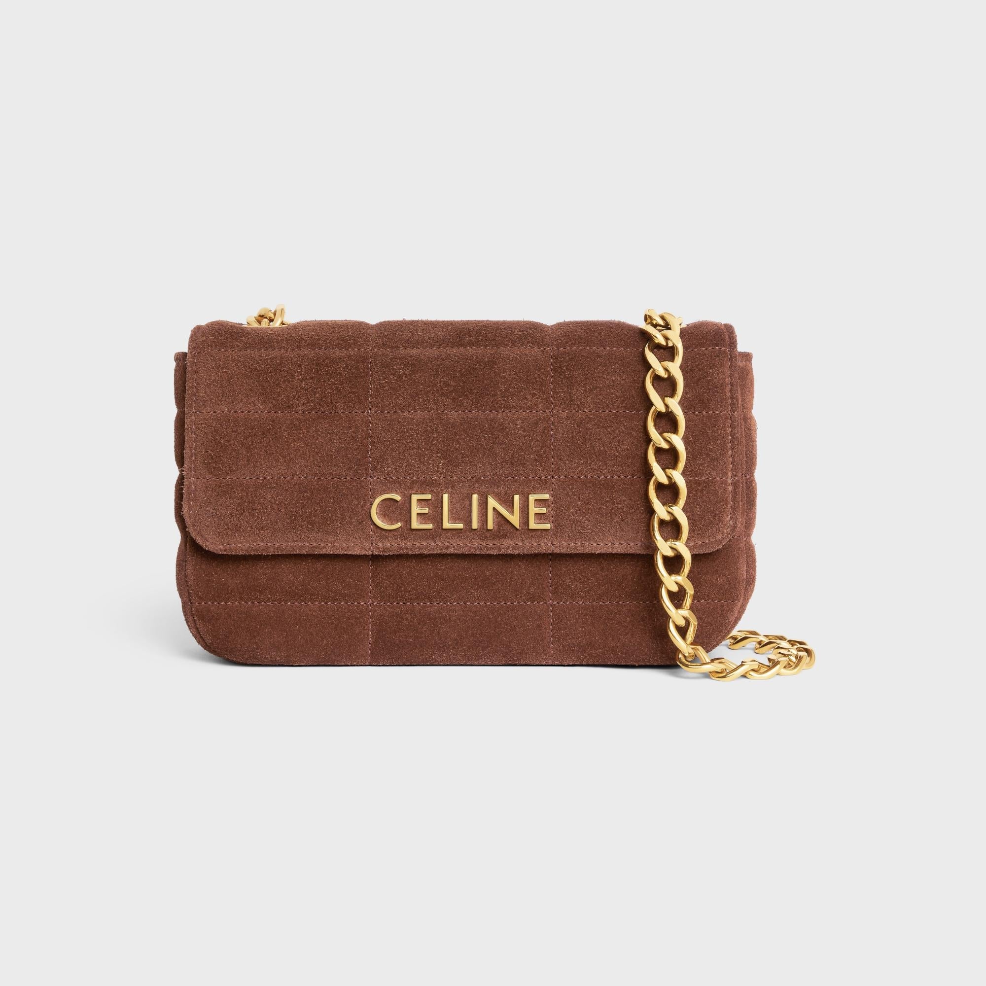 Celine Monochrome Quilted Chain Shoulder Bag - Brown