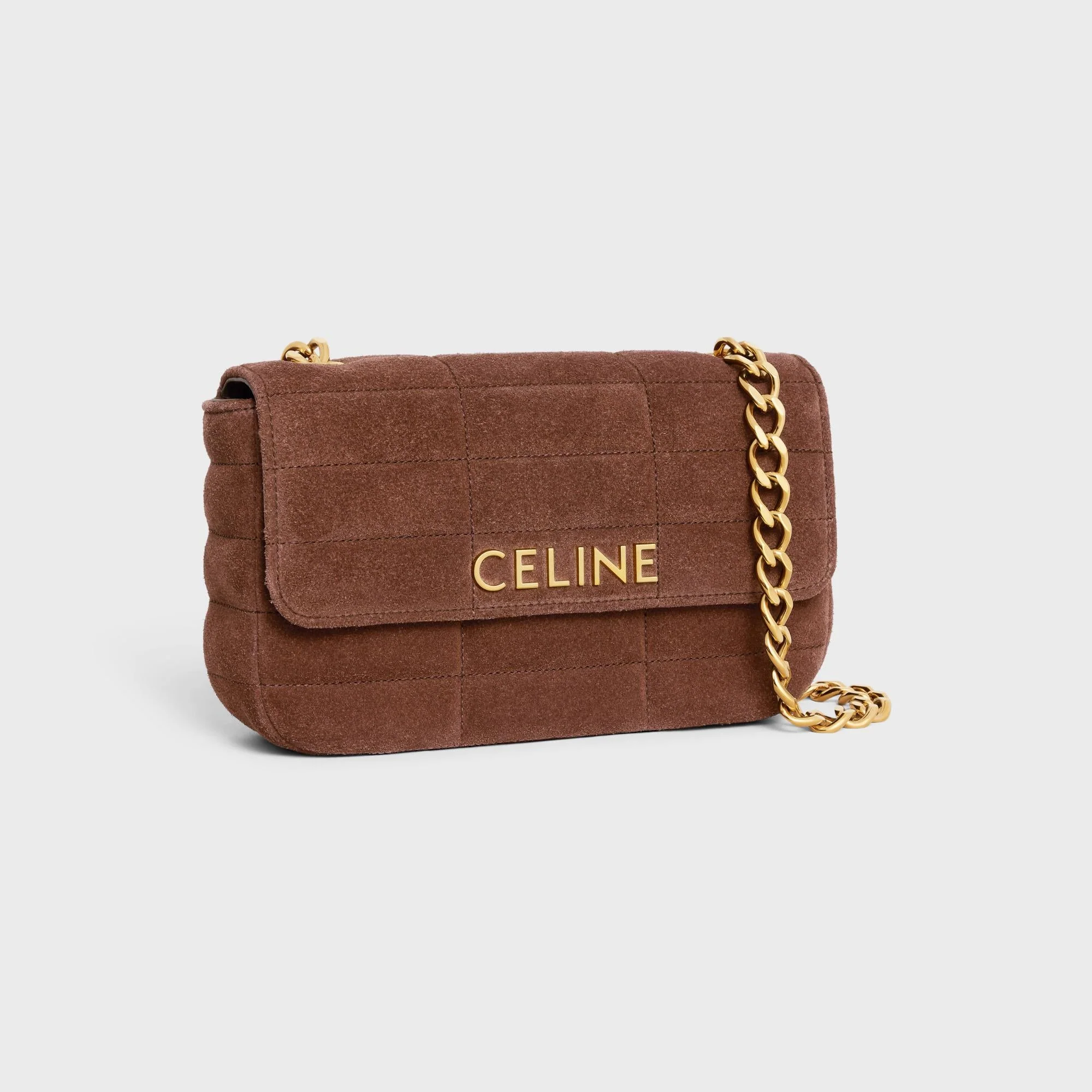 Celine Monochrome Quilted Chain Shoulder Bag - Brown - Image 2