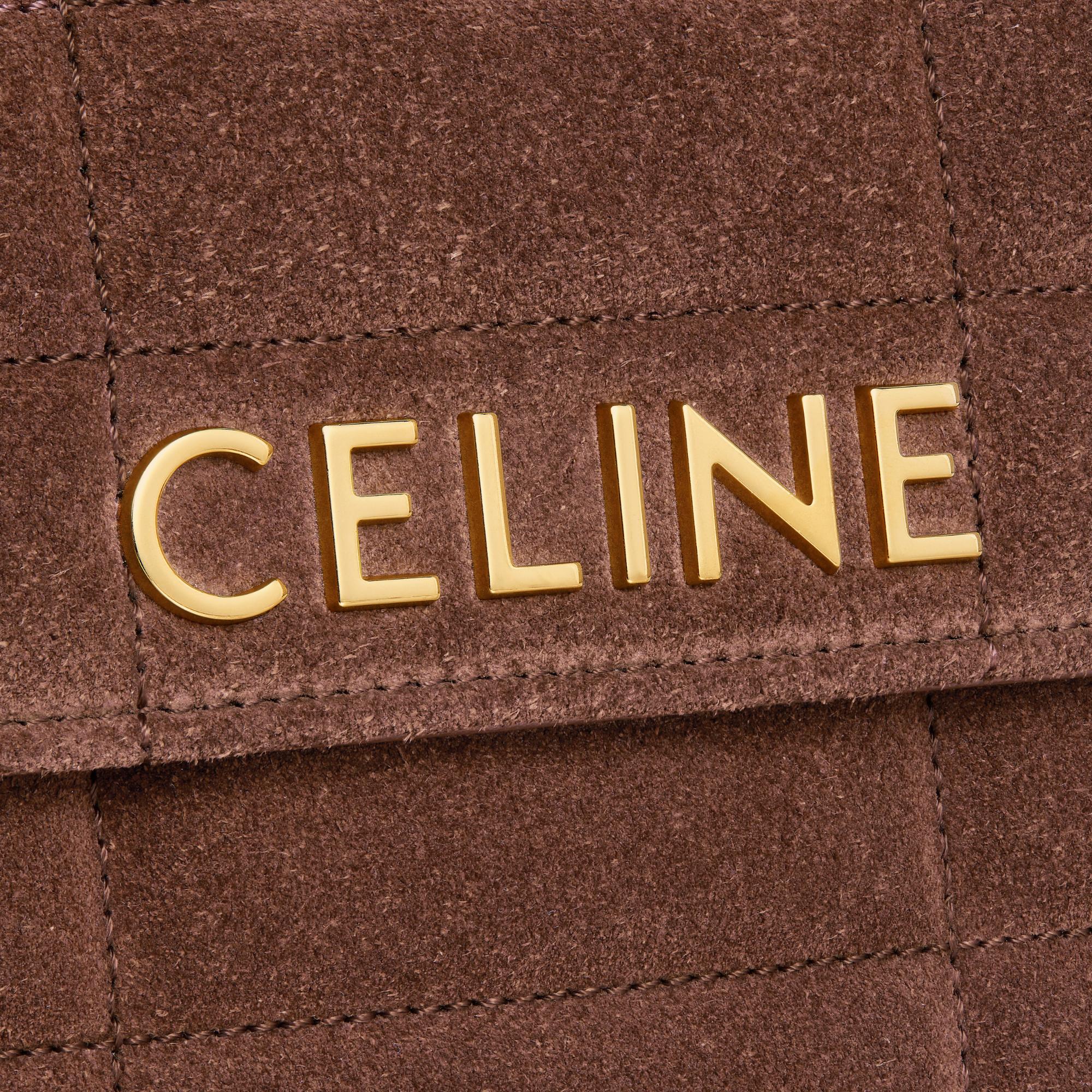 Celine Monochrome Quilted Chain Shoulder Bag - Brown - Image 4