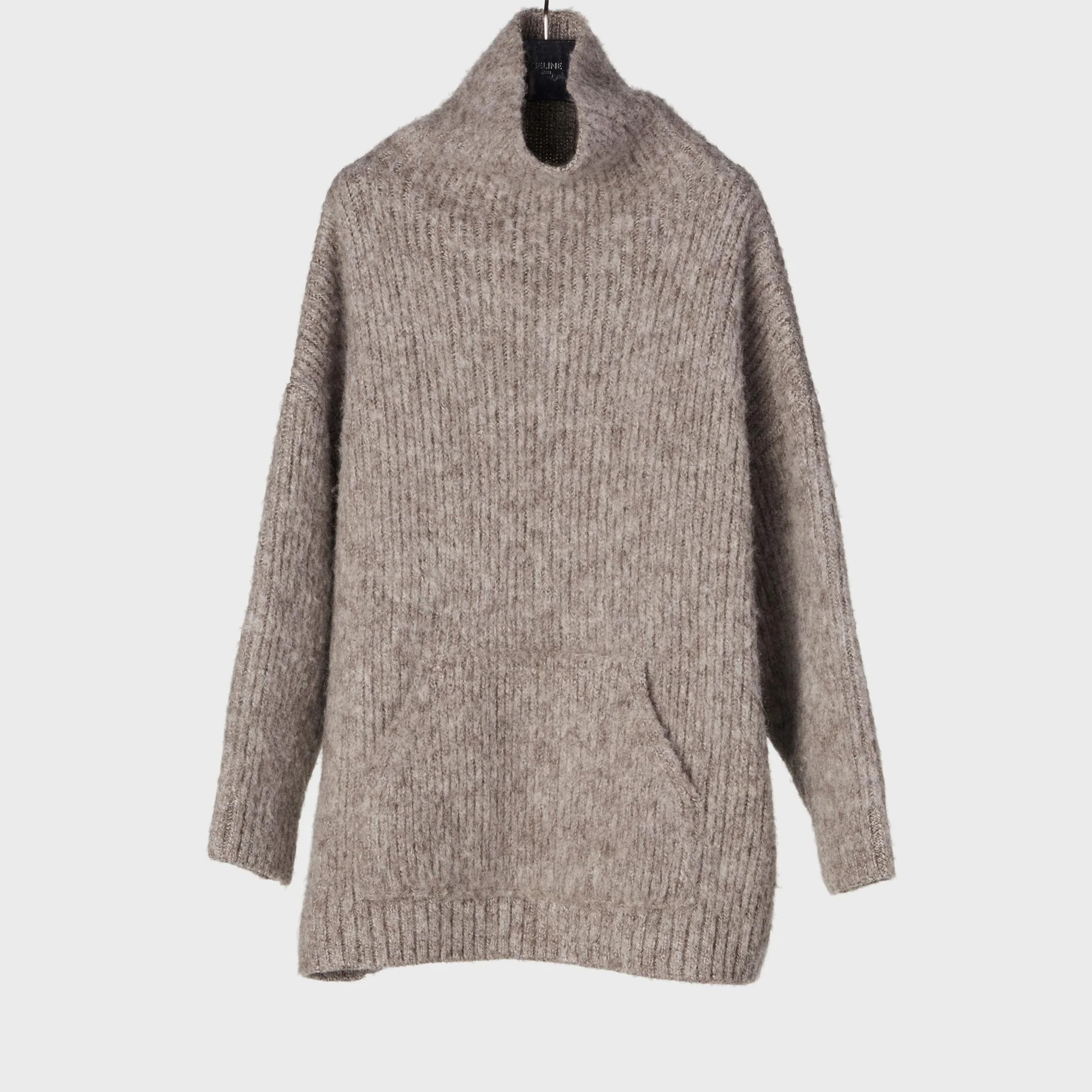 Kangaroo Pocket Turtleneck Sweater - Grey/White