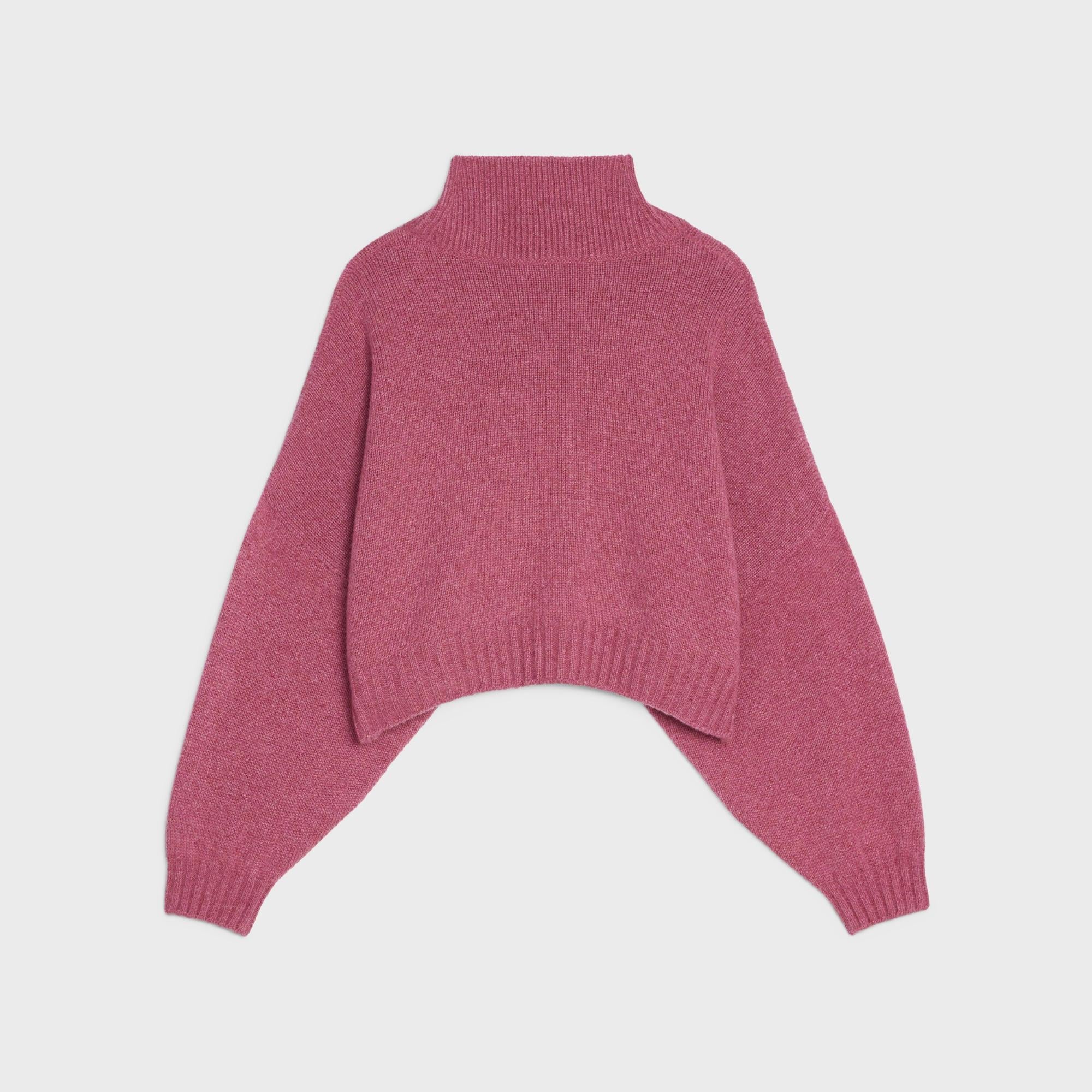 Boxy Cropped High Collar Sweater - Dark Pink - Image 2
