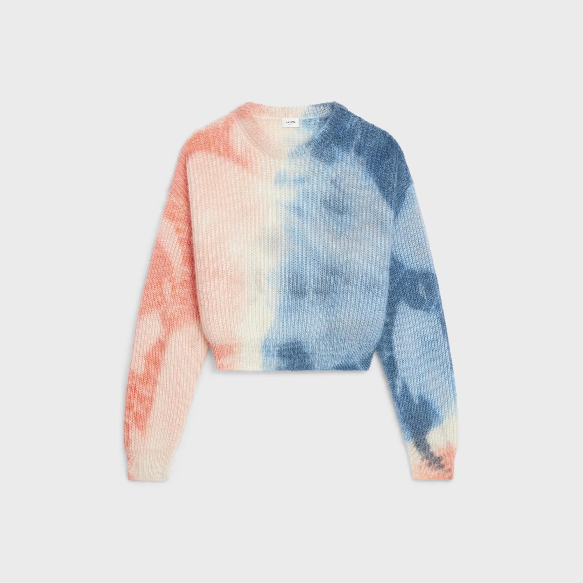 Cropped Round Neck Sweater - Off White/Pink