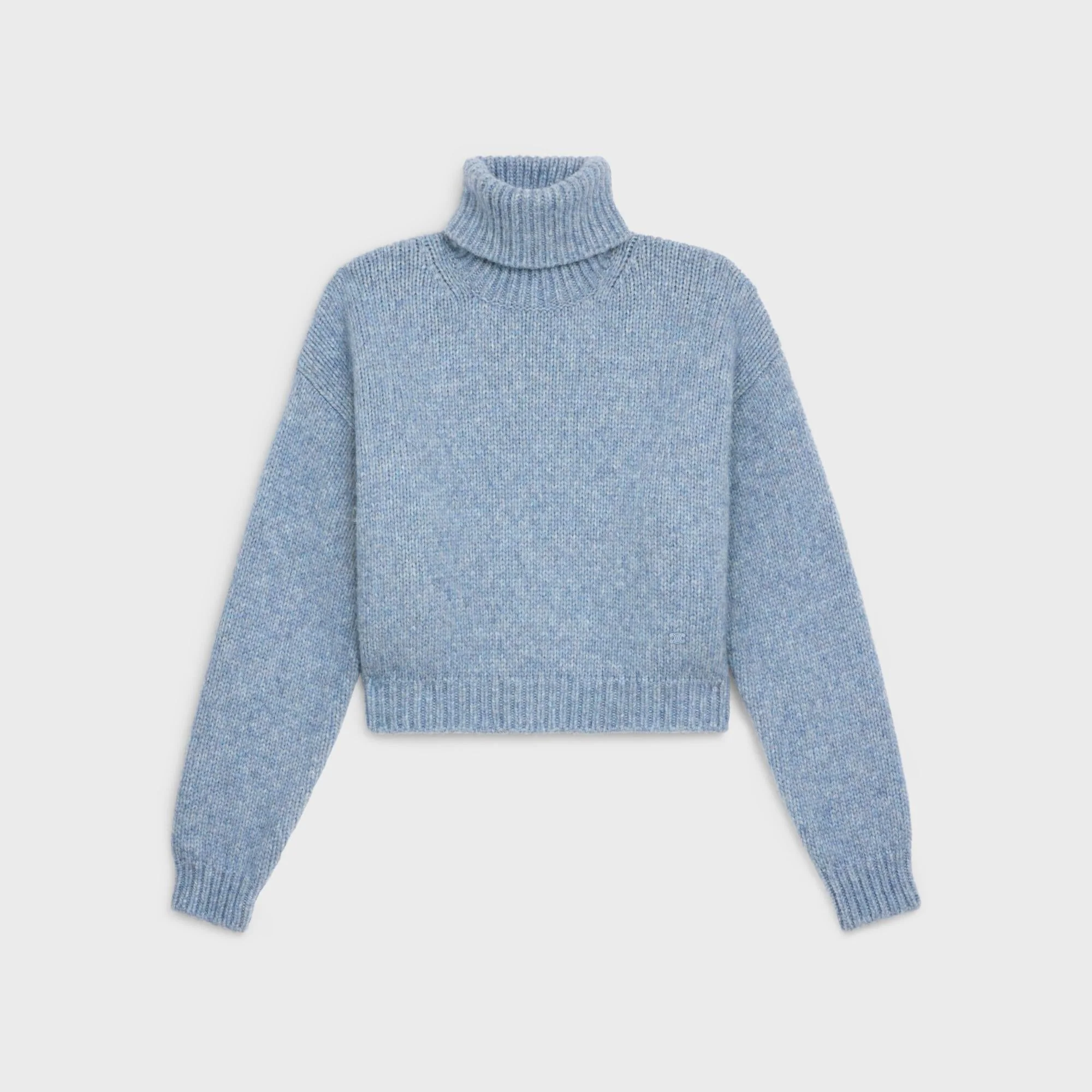 Triomphe Boxy Turtle Neck Sweater - Light Blue