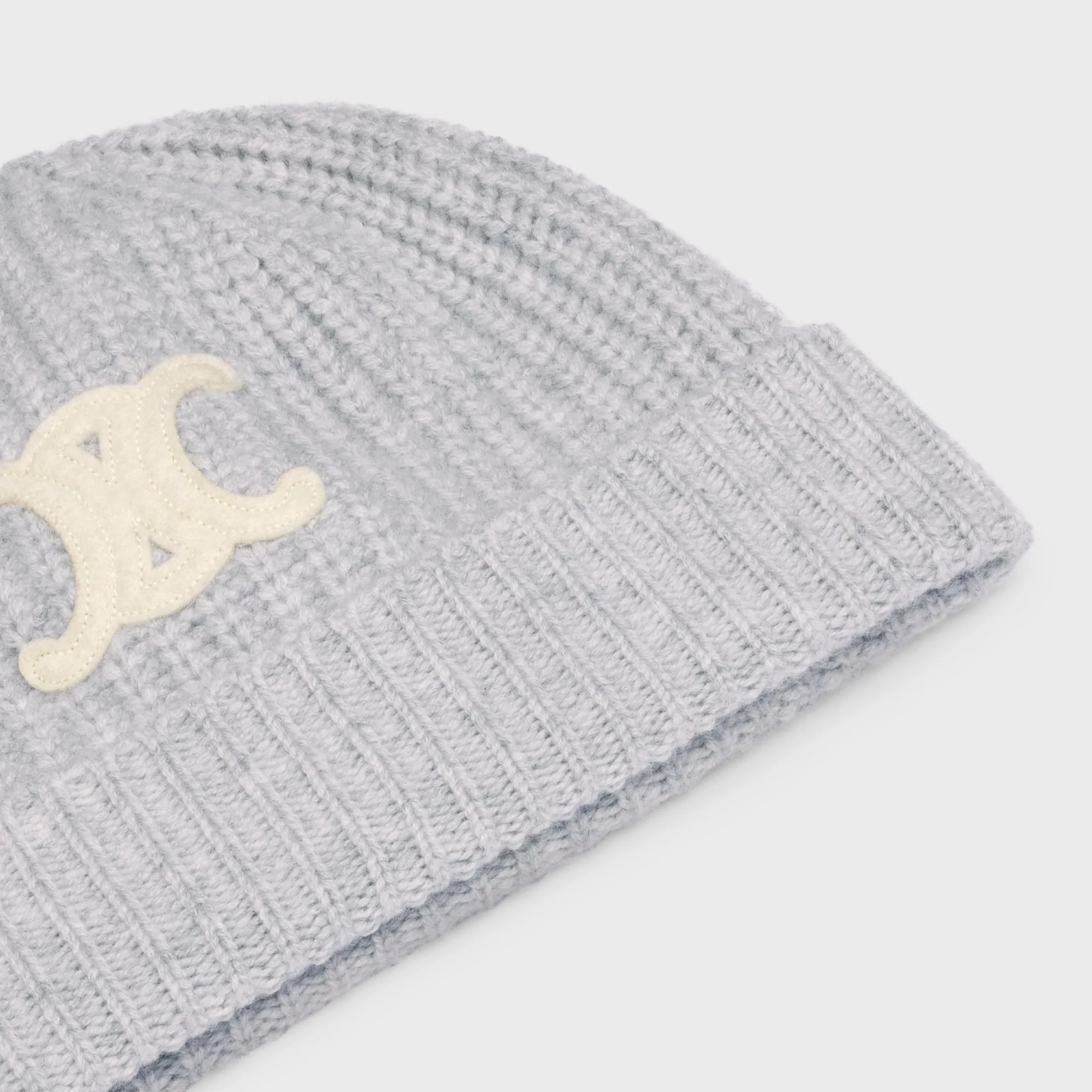 Triomphe Embroidered Beanie - Light Grey - Image 3