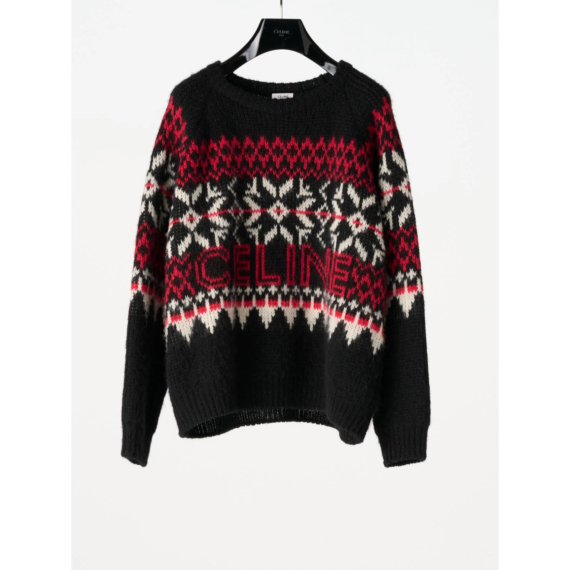 Celine Boxy Round Neck Sweater - Black/Red/Off White