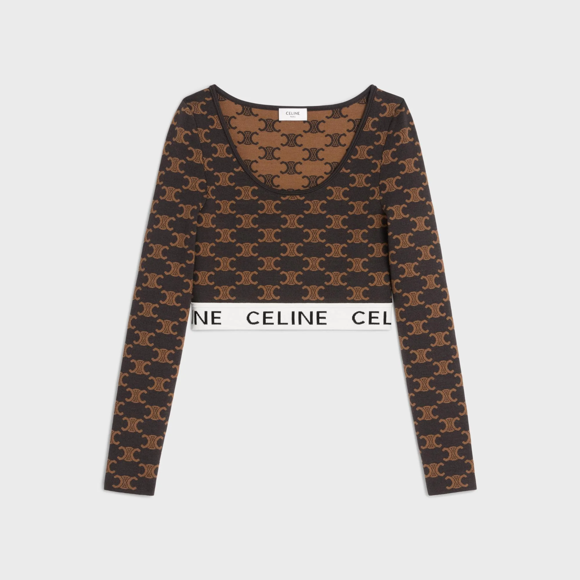 Long Sleeved Cropped Top - Brown