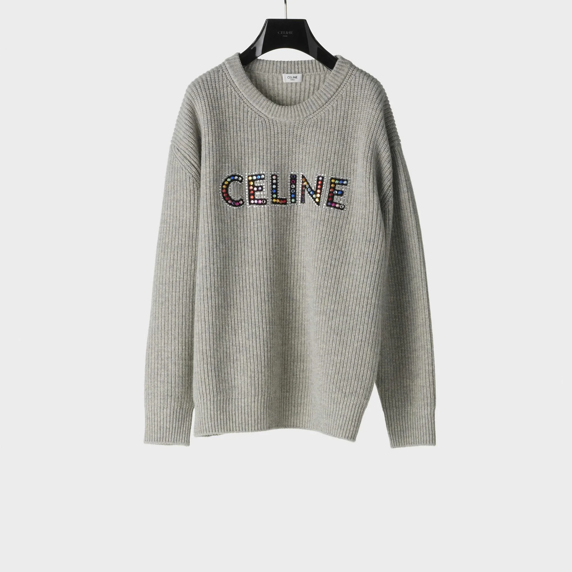 Ovesrsize Celine Embroidered Sweater - Light Grey
