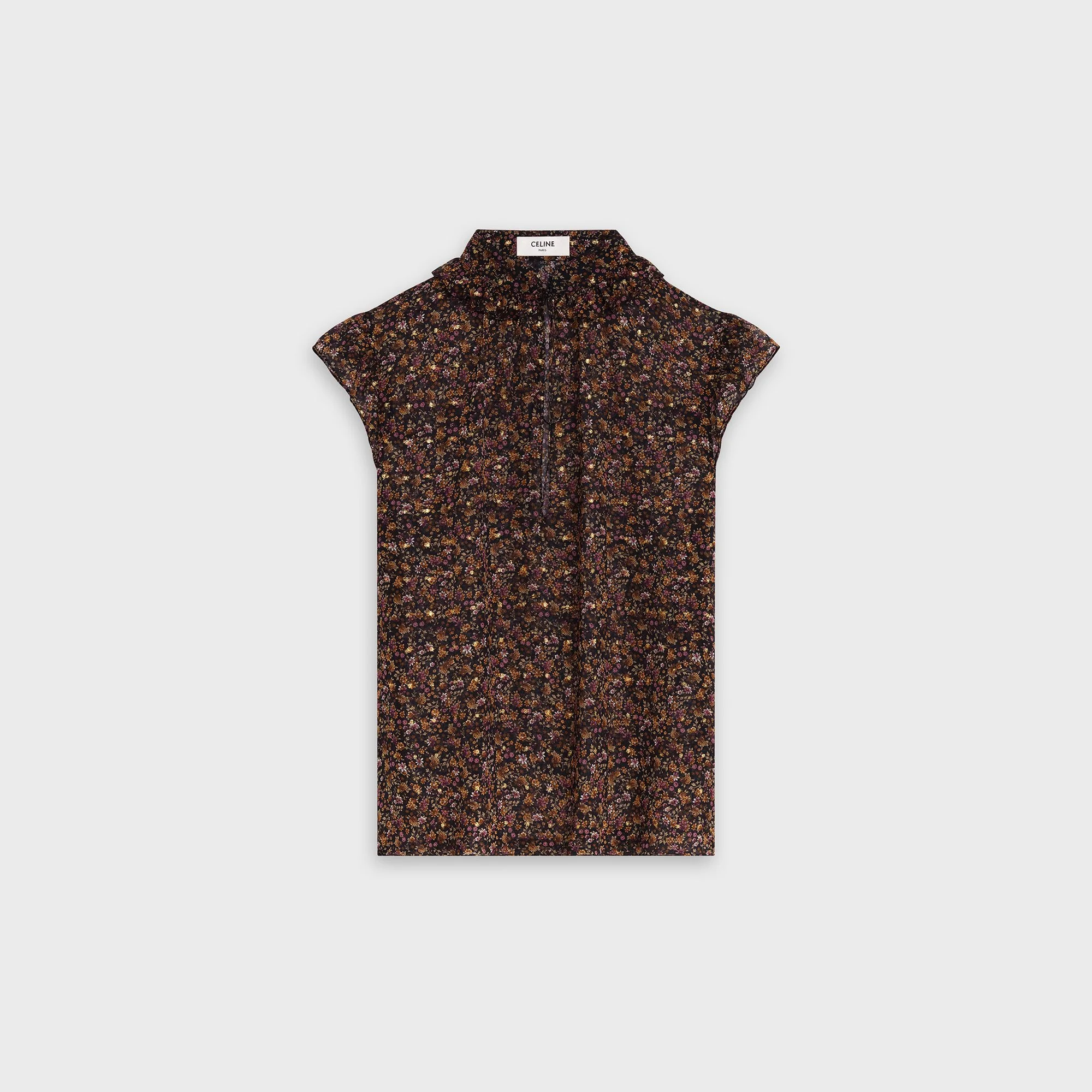 Tied Frill Collar Blouse - Black/Camel