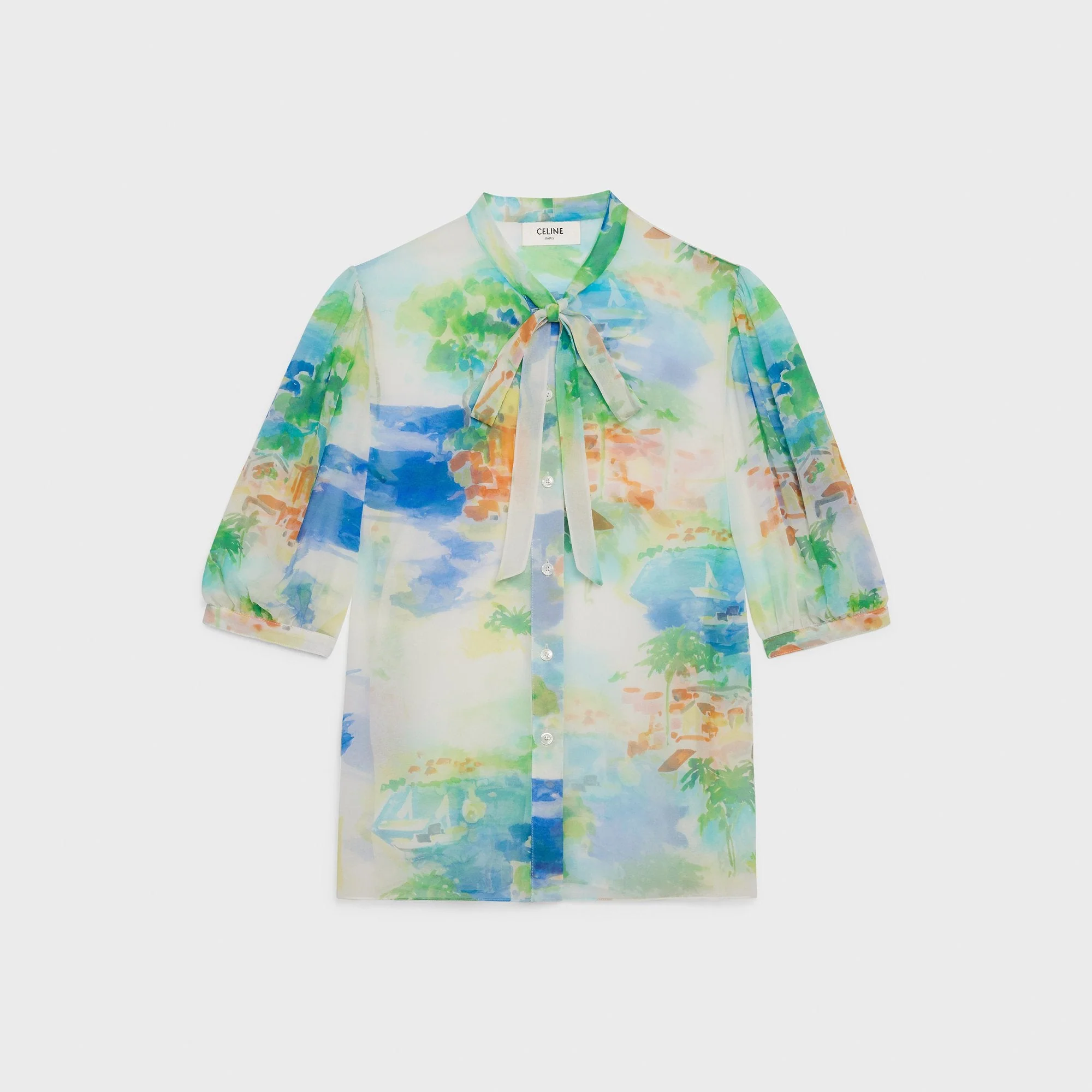 Bowl Blouse With Balloon Sleeves - Multicolor