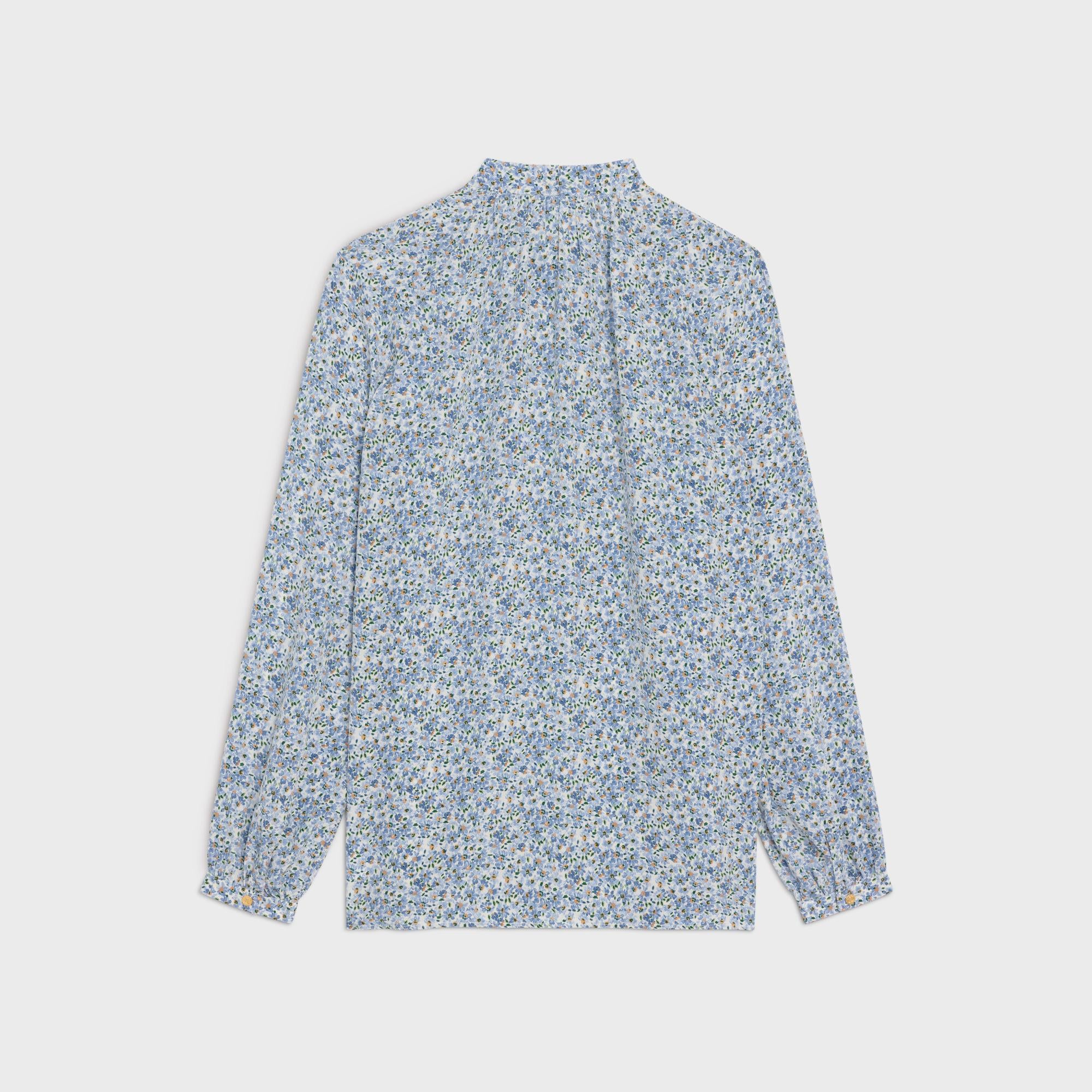 Fine Lavalliere Blouse With Pockets - Off White/Blue - Image 2