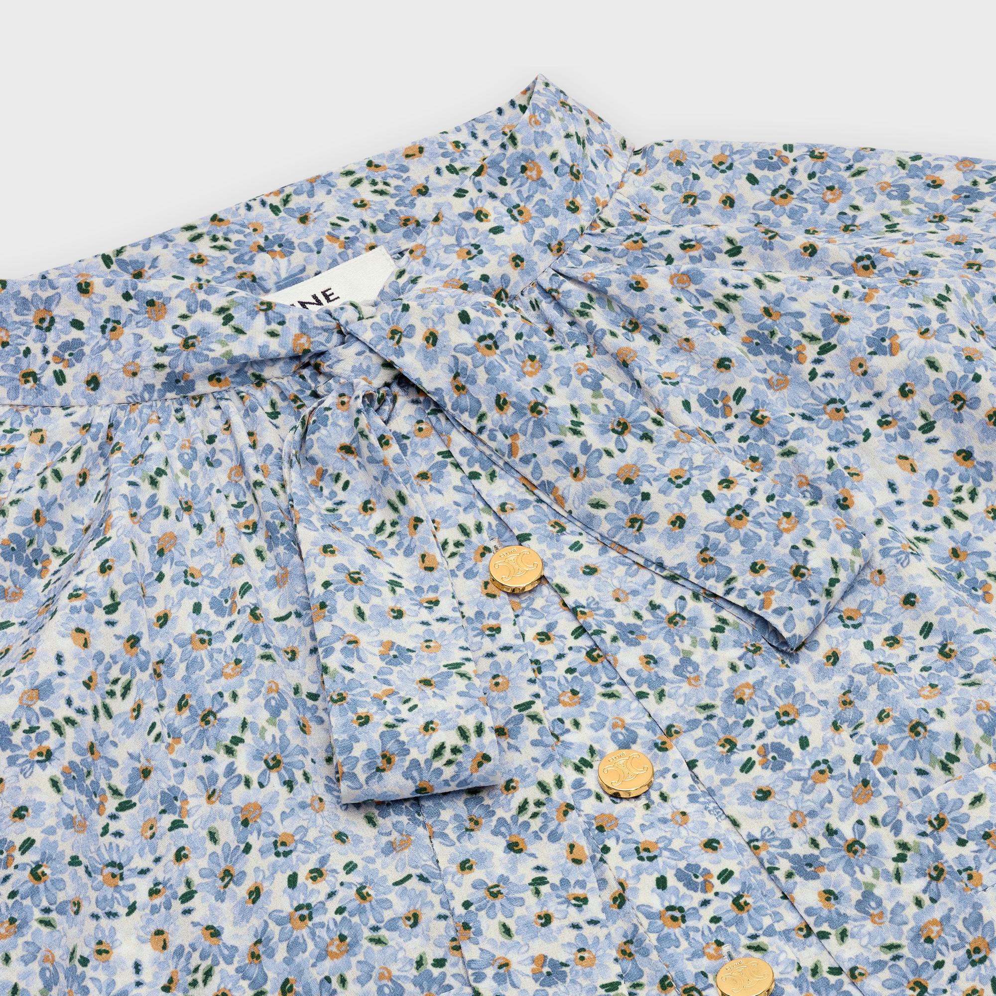 Fine Lavalliere Blouse With Pockets - Off White/Blue - Image 3