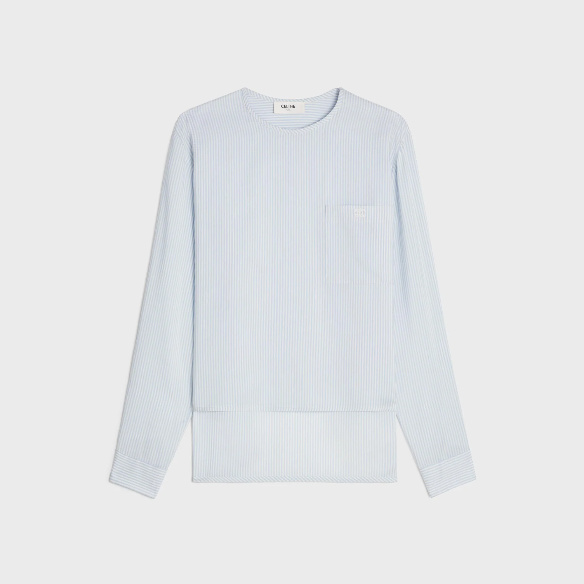 Pure Blouse With Patched Pocket - White/Sky Blue