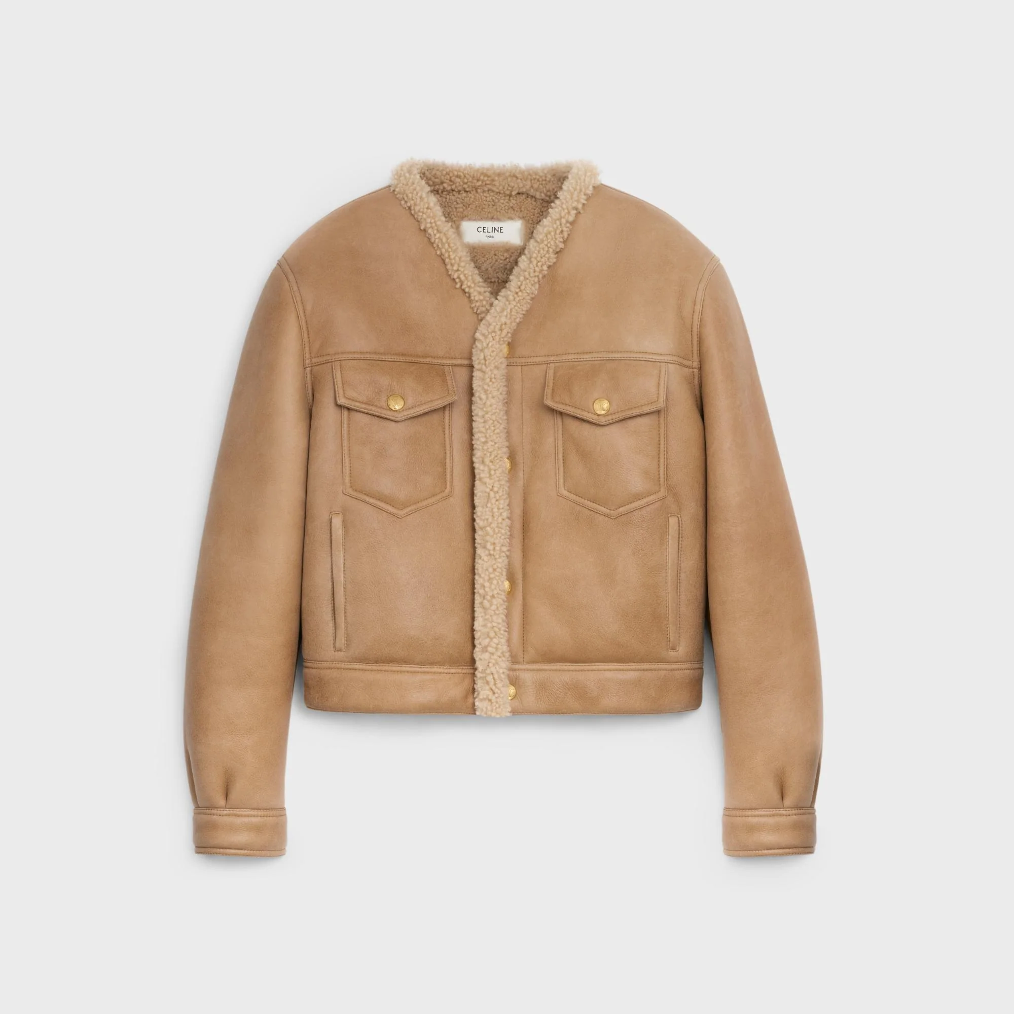 V-Neck Trucker Jacket - Cognac/Cream