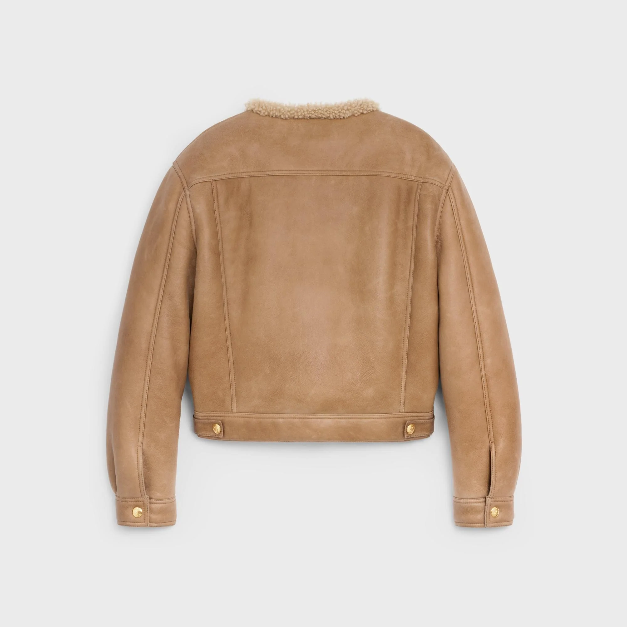 V-Neck Trucker Jacket - Cognac/Cream - Image 2