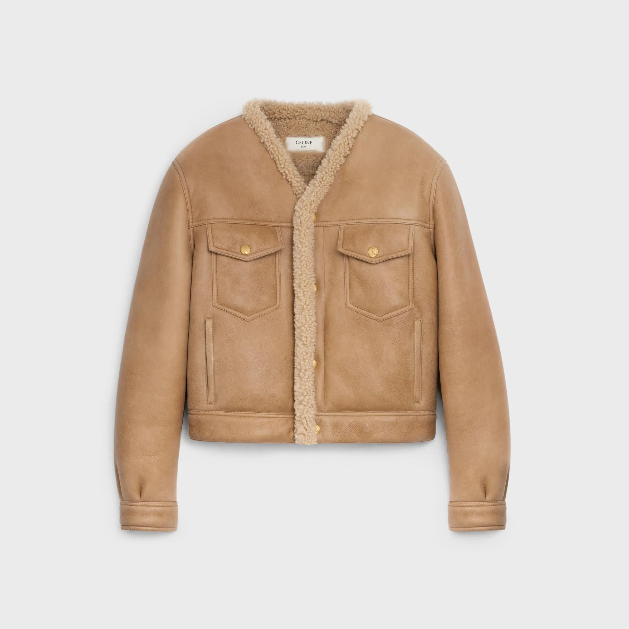 V-Neck Trucker Jacket - Cognac/Cream