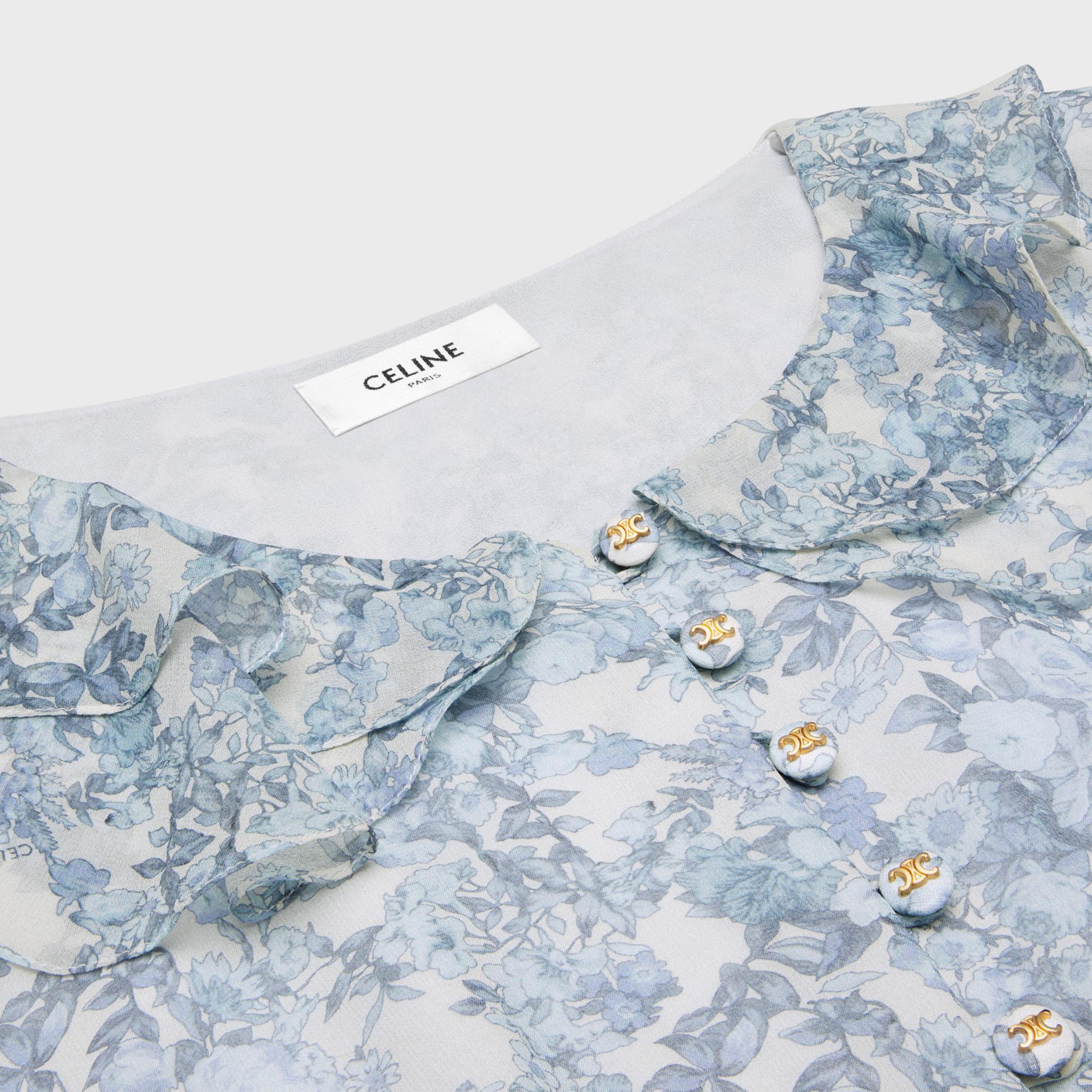 Robe Longue Volants - Ecru/Bleu - Image 3