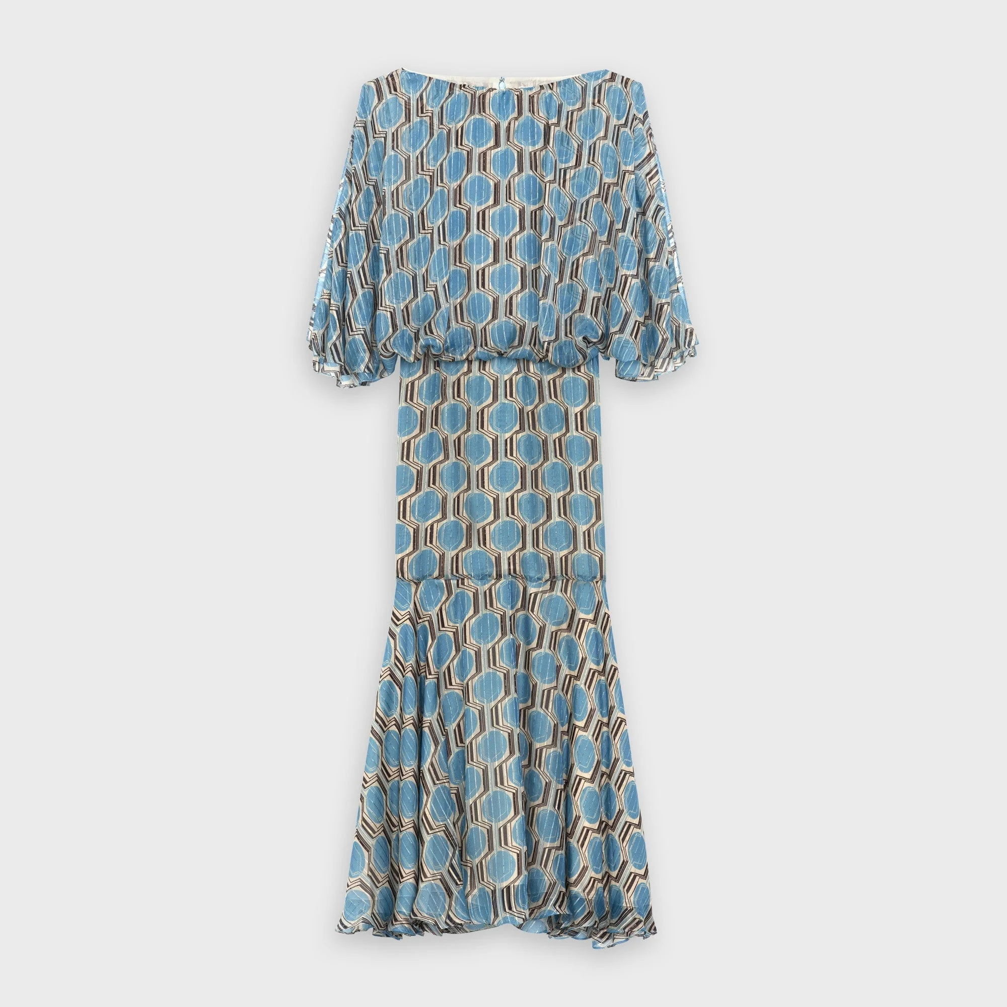 Long Butterfly Sleeved Dress - Turquoise/Black