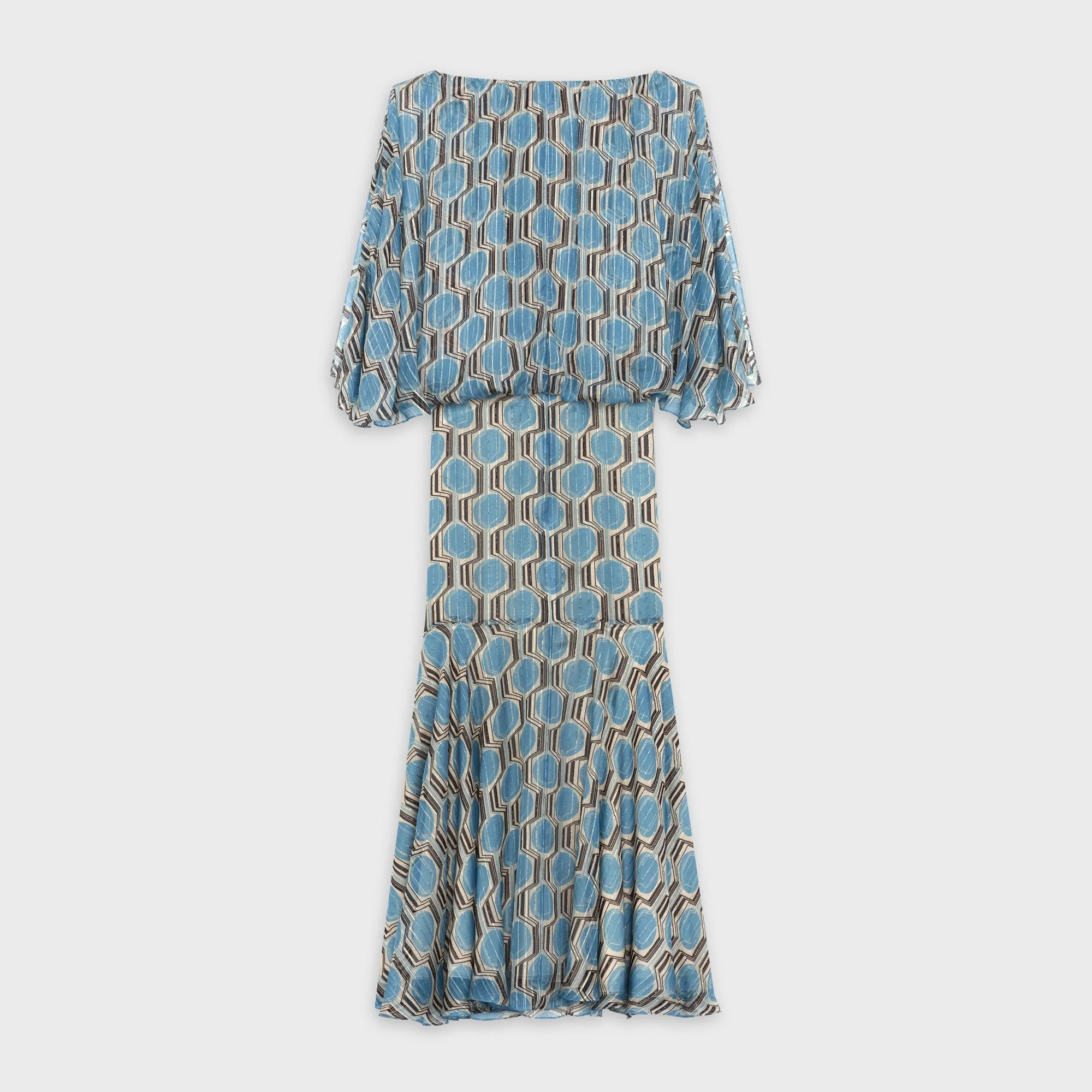 Long Butterfly Sleeved Dress - Turquoise/Black - Image 2