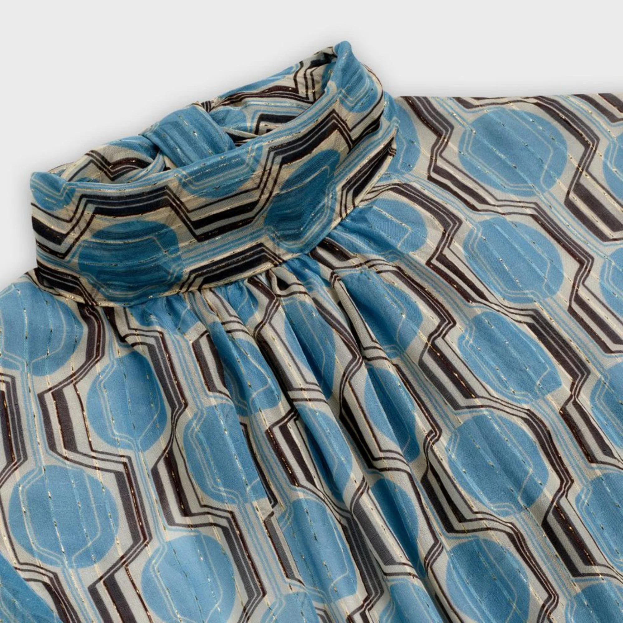 Ruffle Dress With Back Opening - Turquoise/Black - Image 3