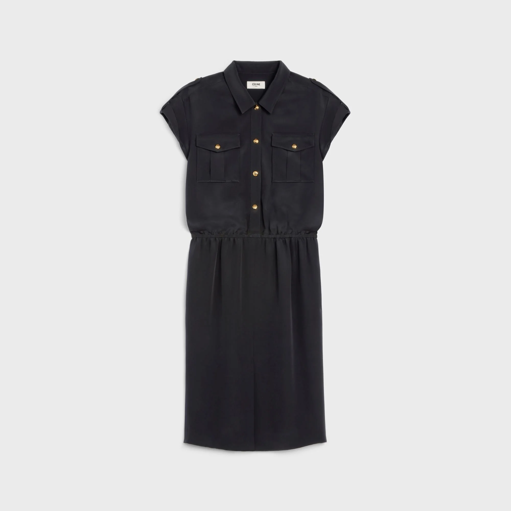Army Shirt Dress With Pockets - Black - Image 4