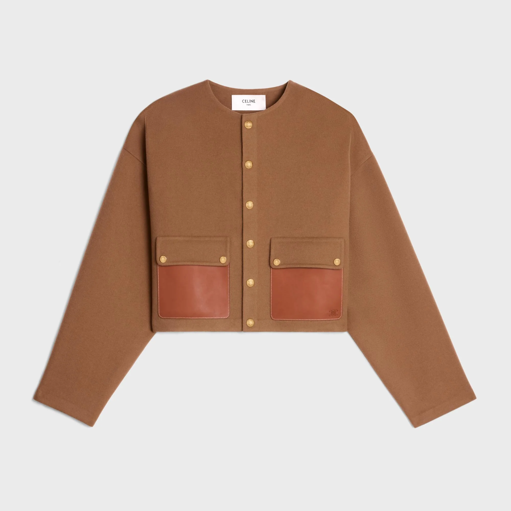 Leather Pocket Cardigan - Camel