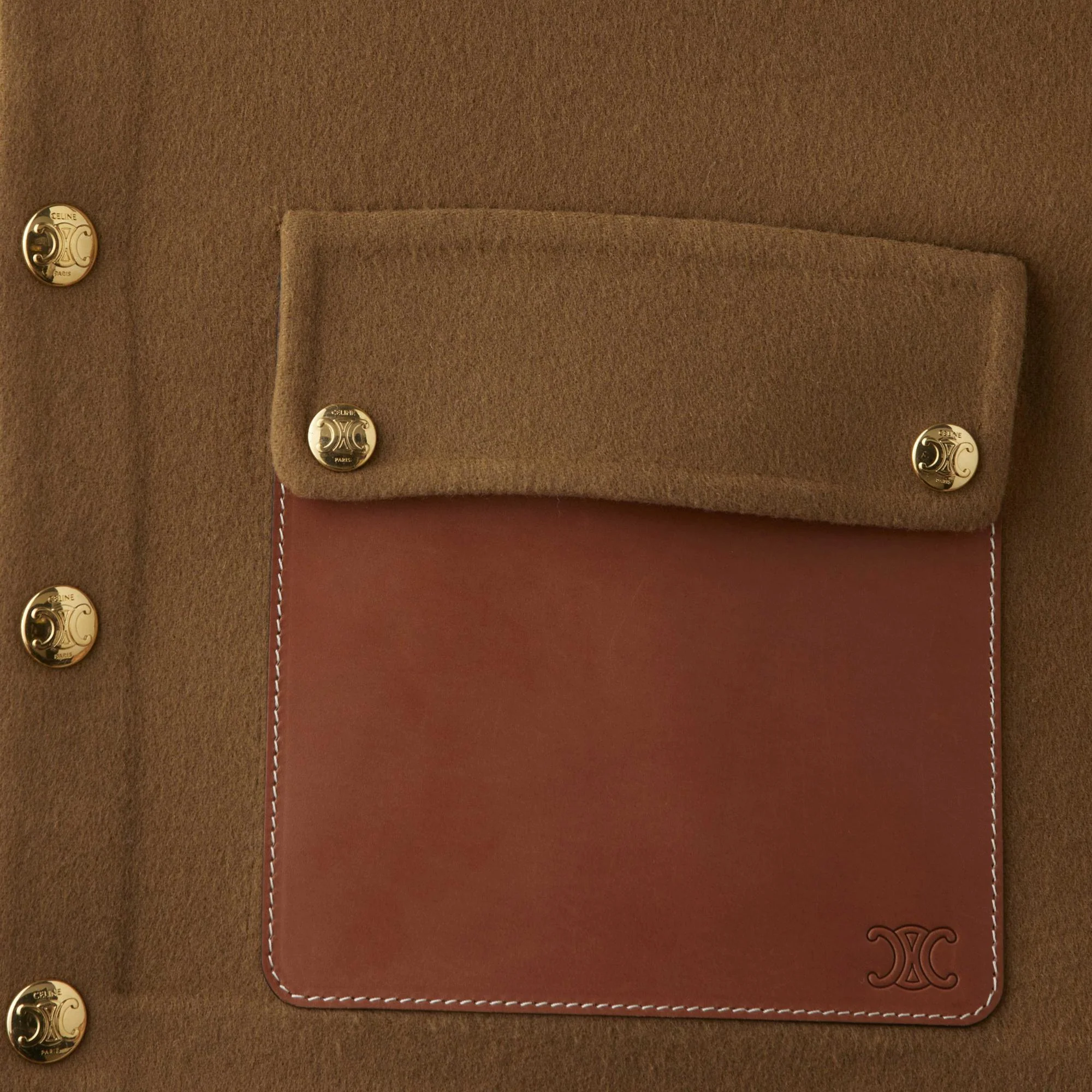 Leather Pocket Cardigan - Camel - Image 5