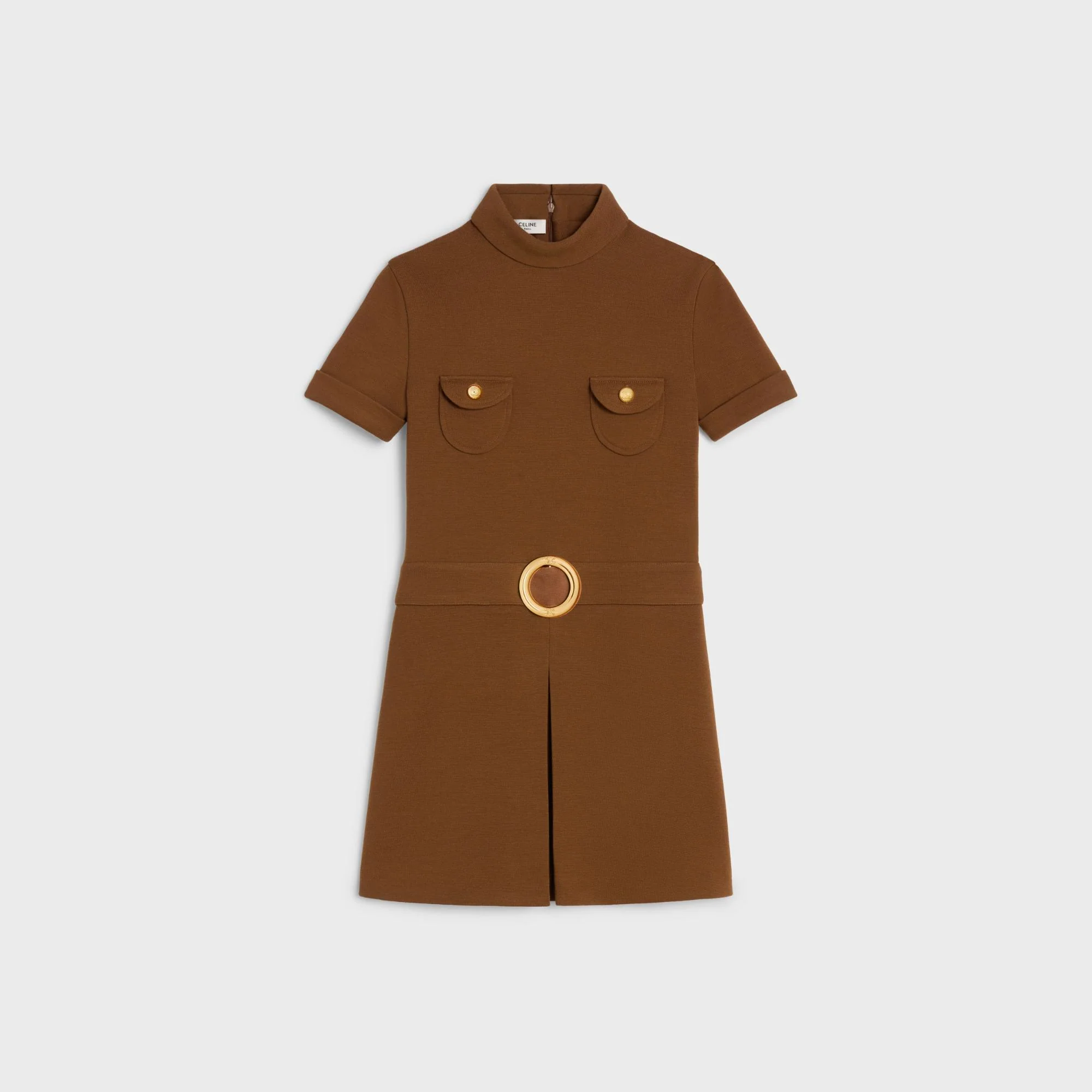 Mini Robe Col Montant - Ocre