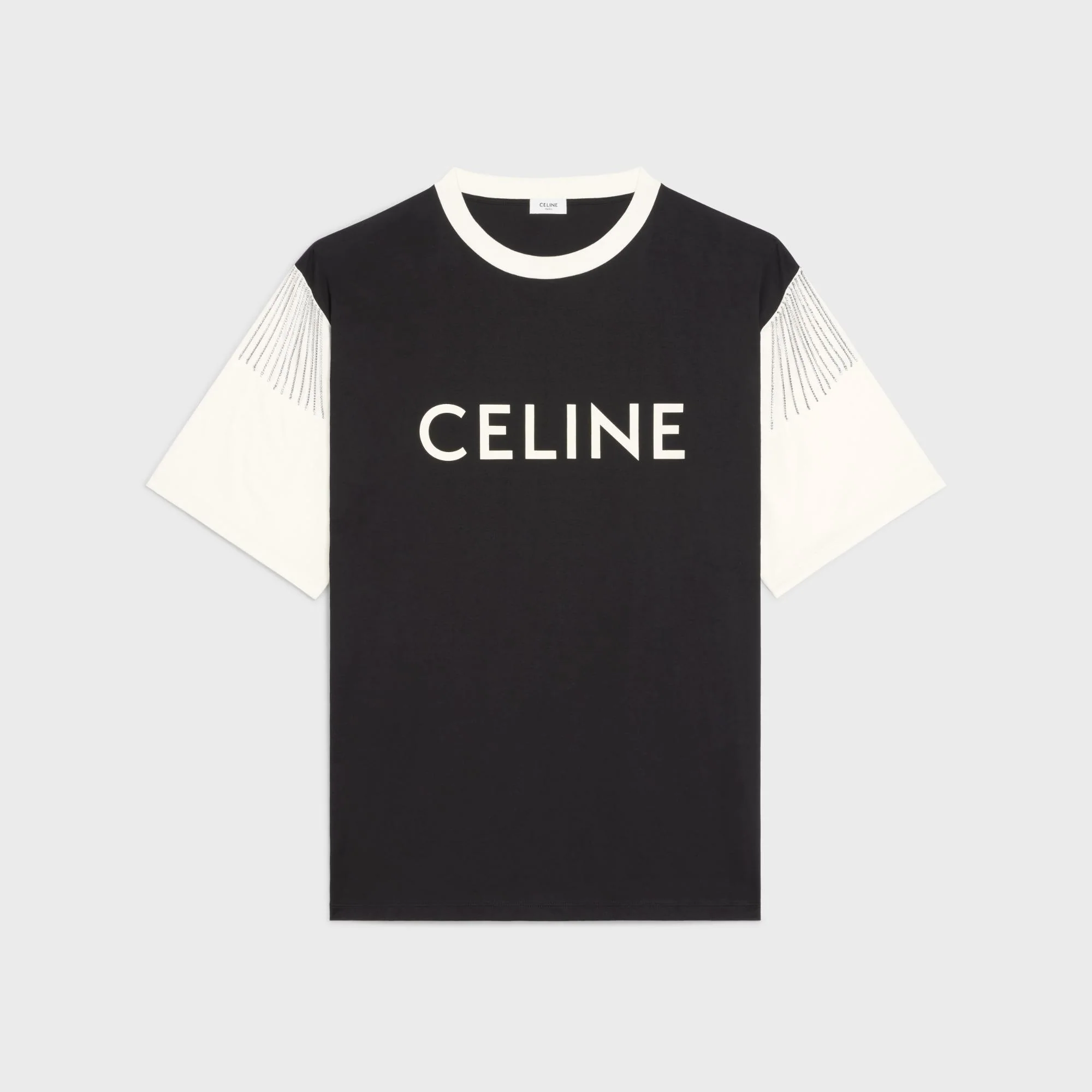 Oversized Celine Fringe T-Shirt - Black/White