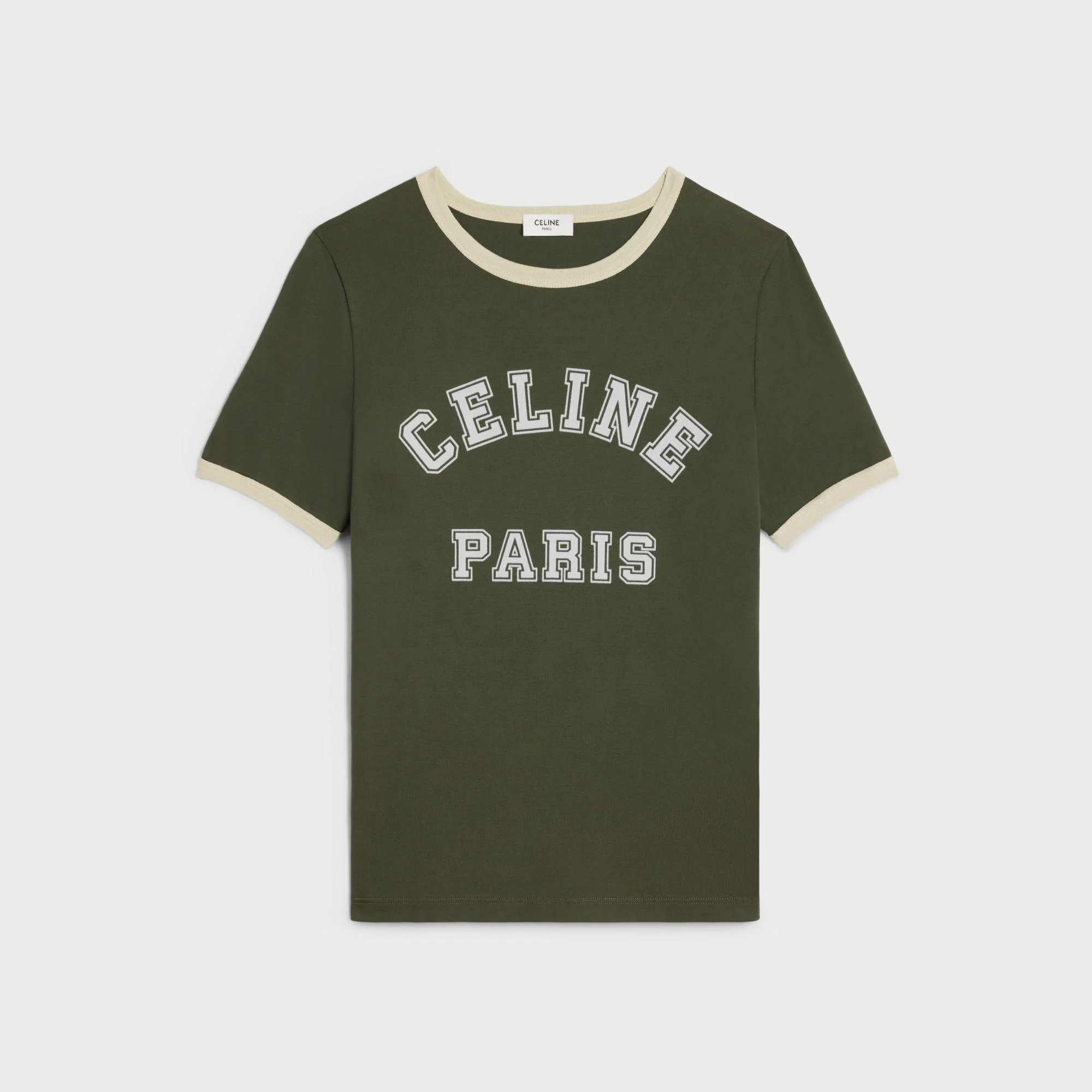 T-Shirt 70S Celine Paris - Green Kaki/Dark Beige