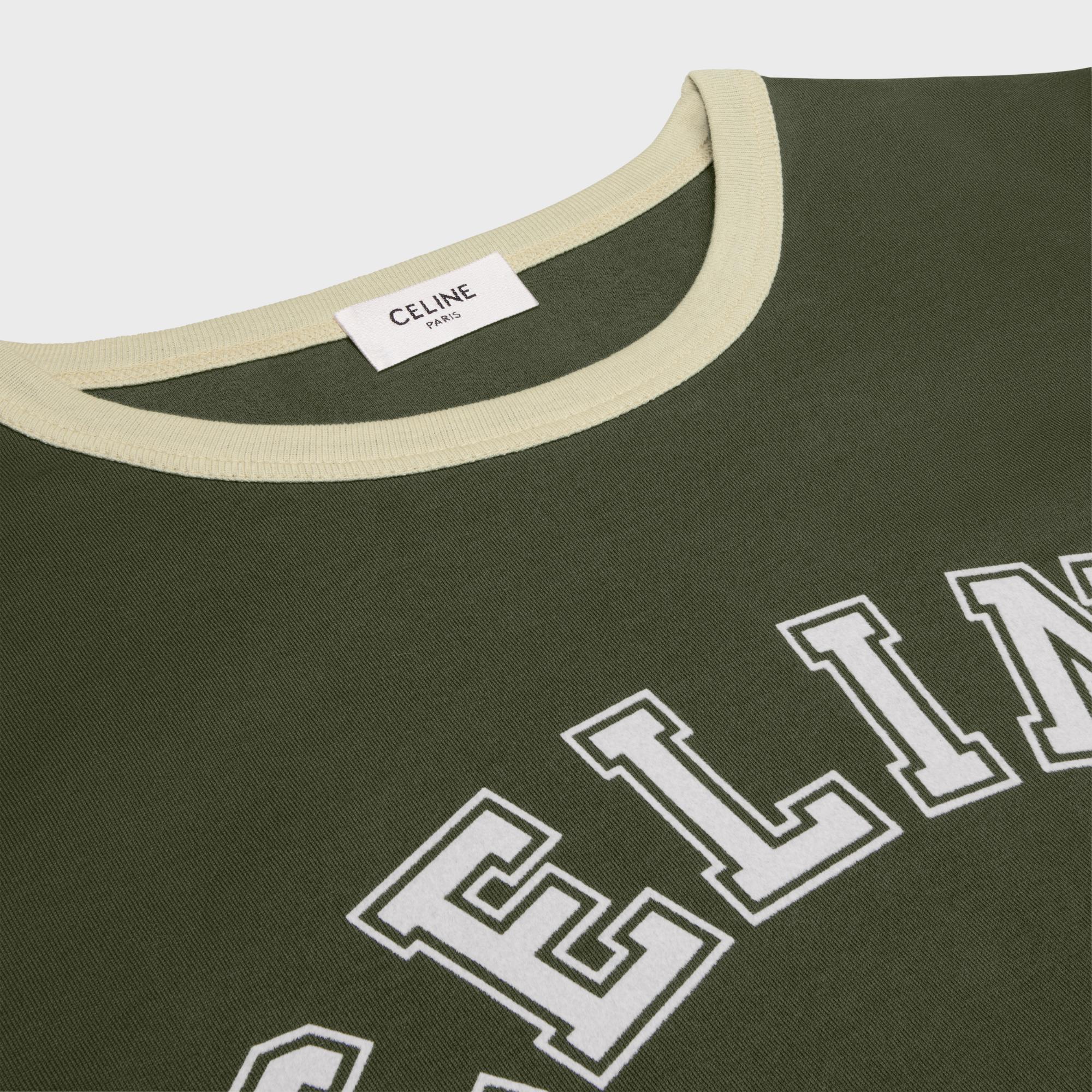 T-Shirt 70S Celine Paris - Green Kaki/Dark Beige - Image 3