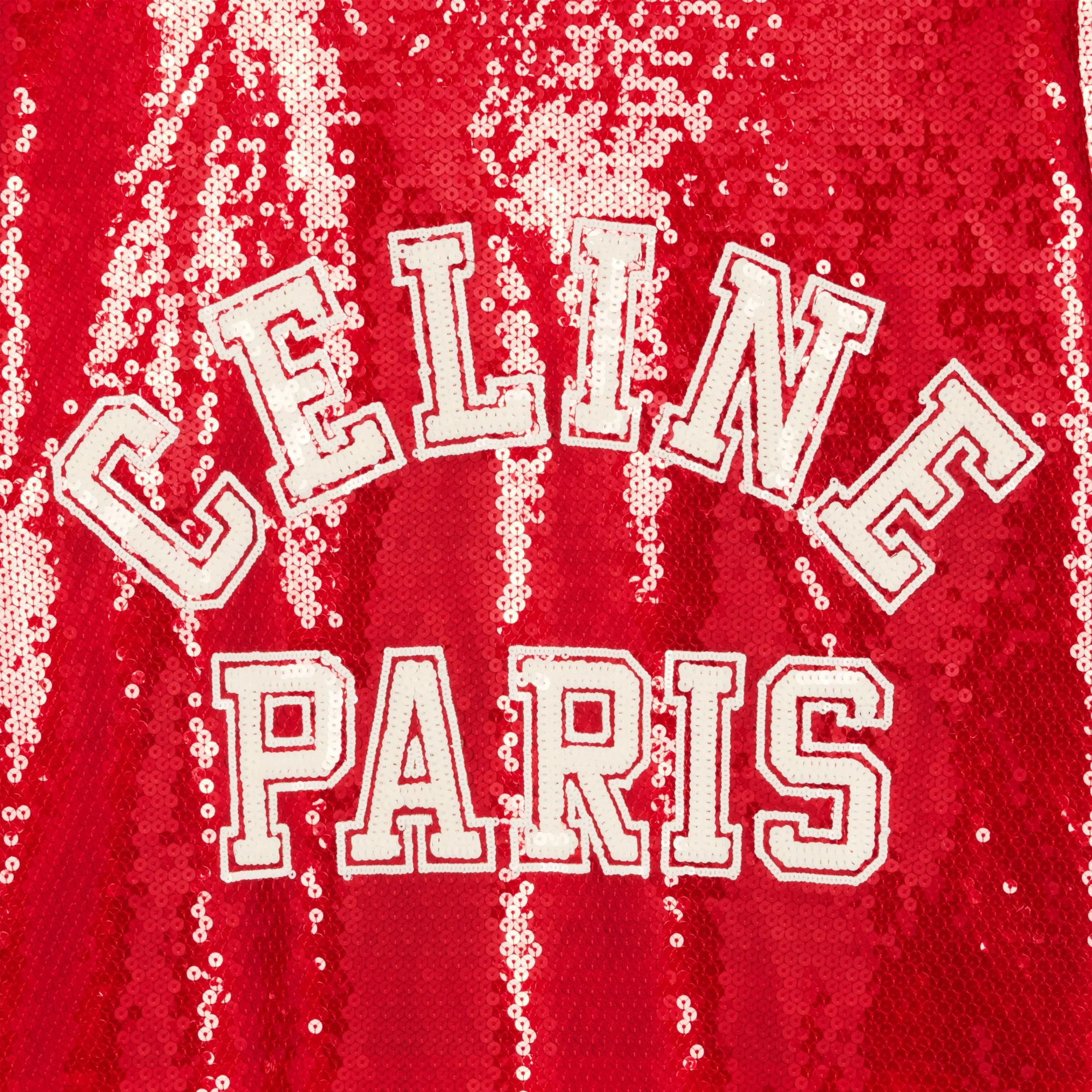 Celine All Over Embroidered T-Shirt - Rouge Intense/Off White - Image 4