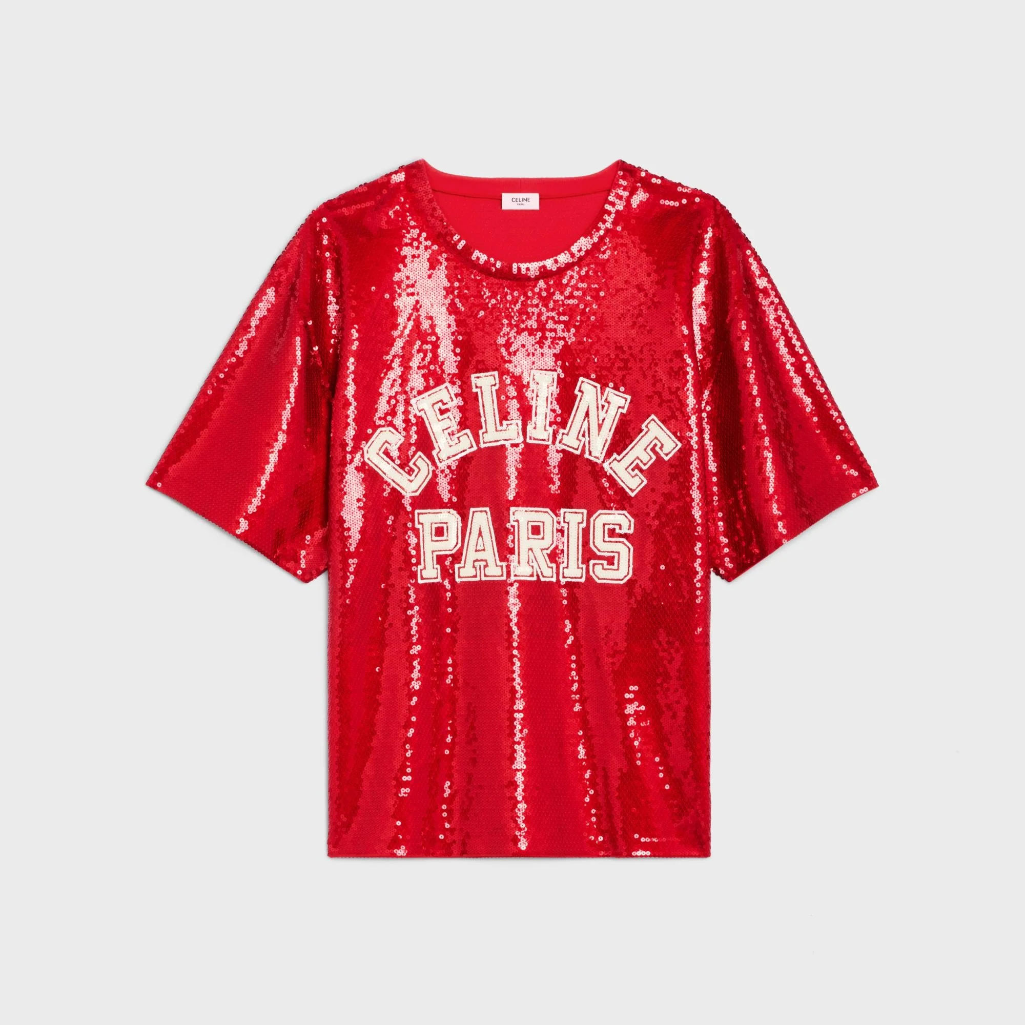 Celine All Over Embroidered T-Shirt - Rouge Intense/Off White - Image 5