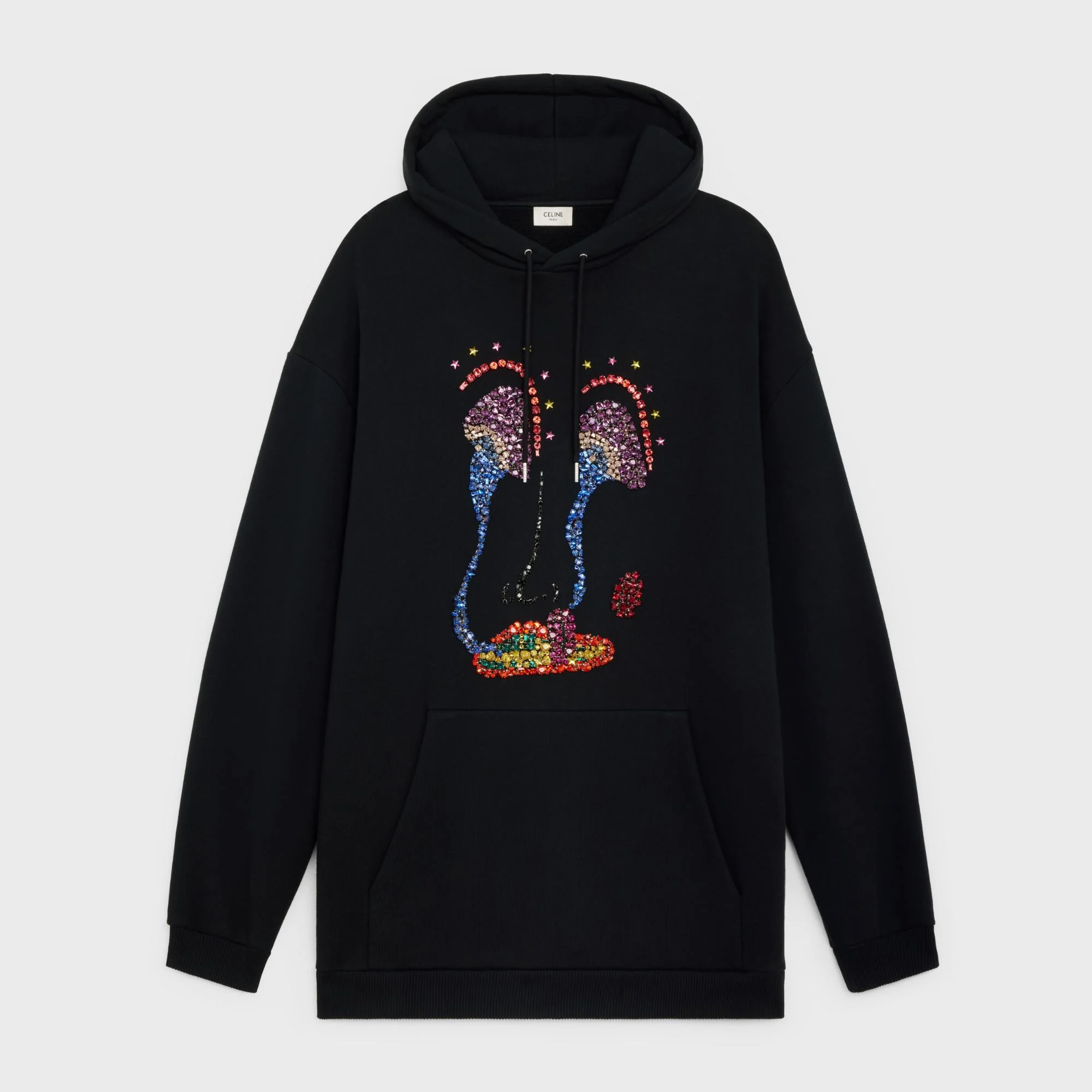 Hoodie Over Embroidery Face - Black