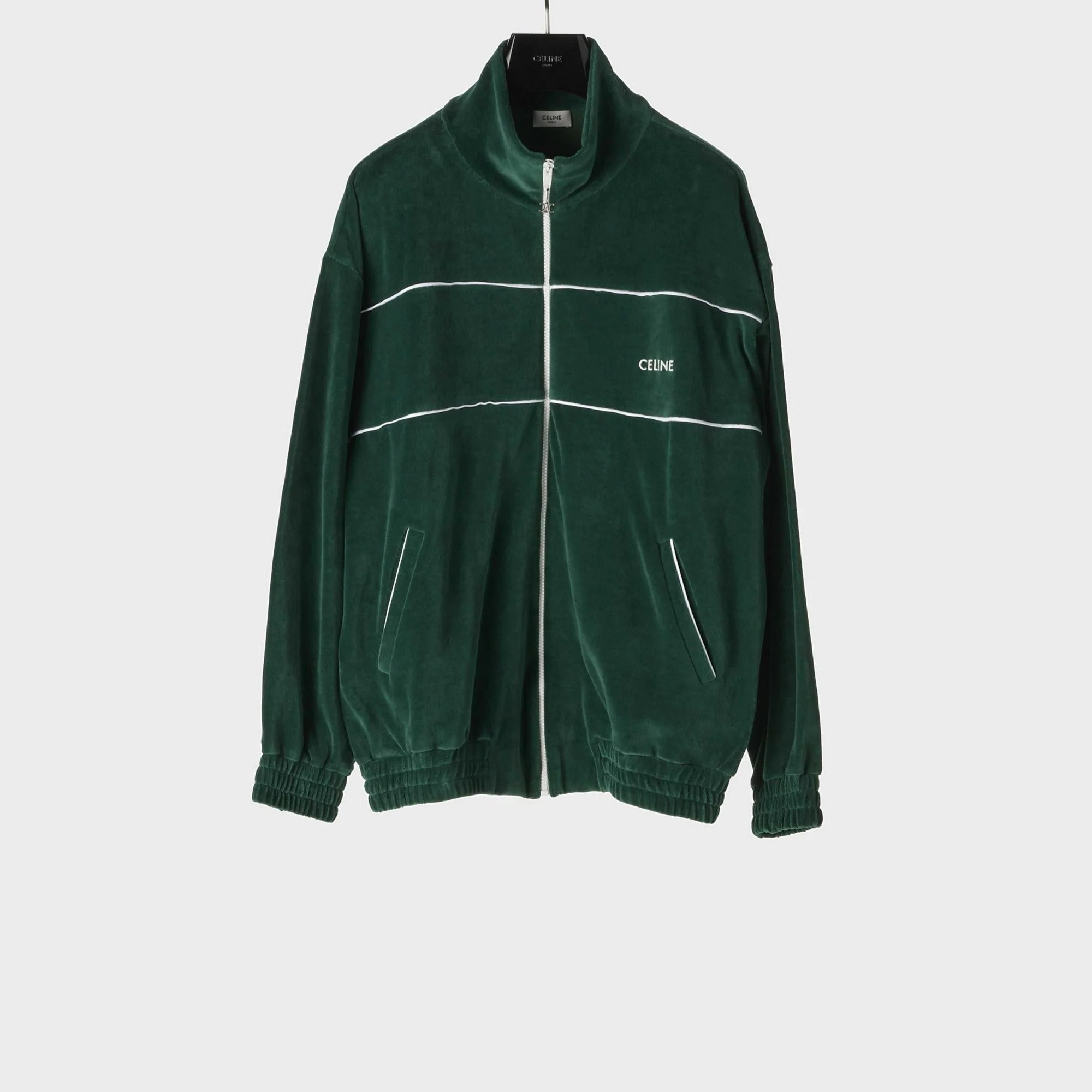 Celine Tracksuit Jacket - Bottle Green/Off White
