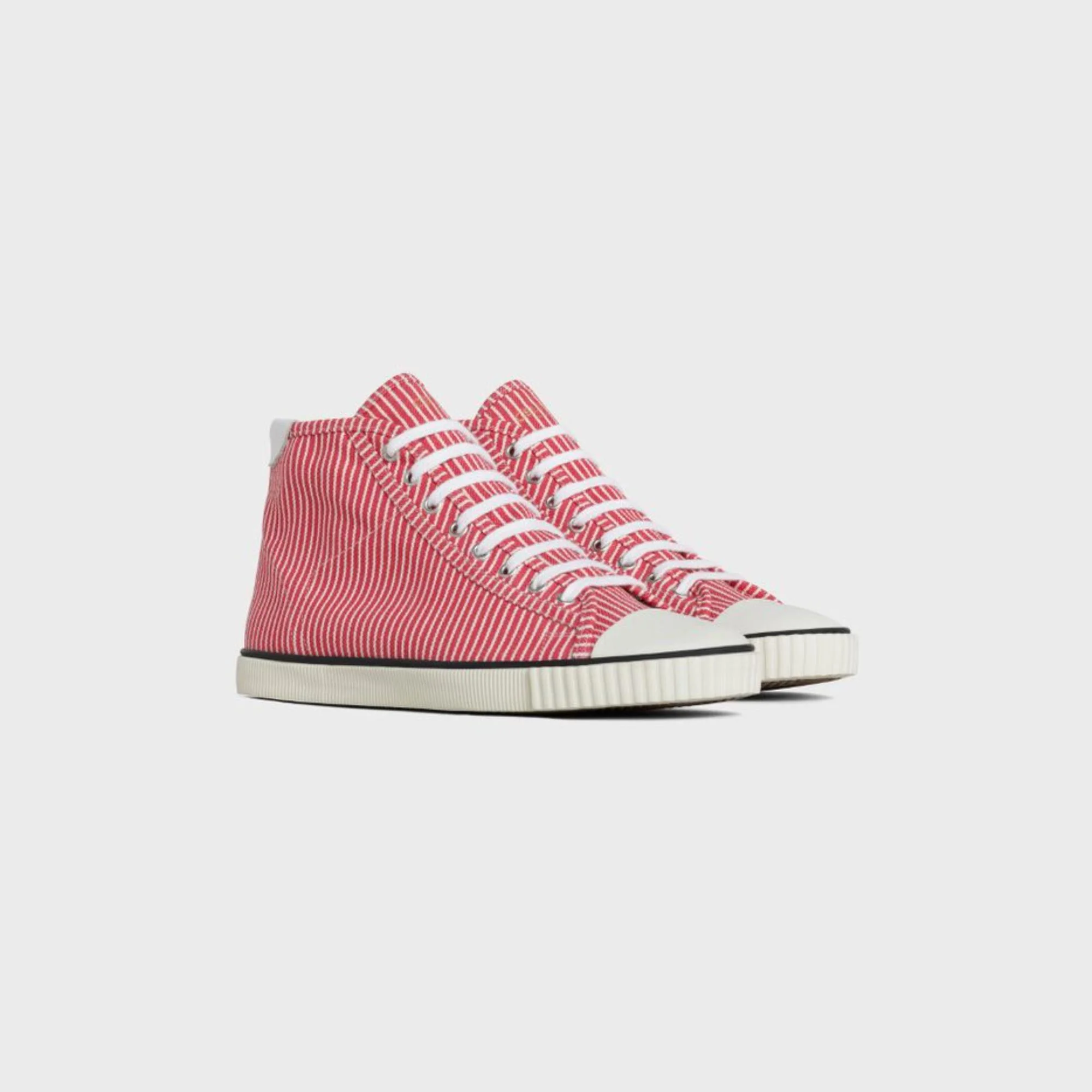 Mid Lace Up Sneaker W/Toe Cap - White/Red - Image 3