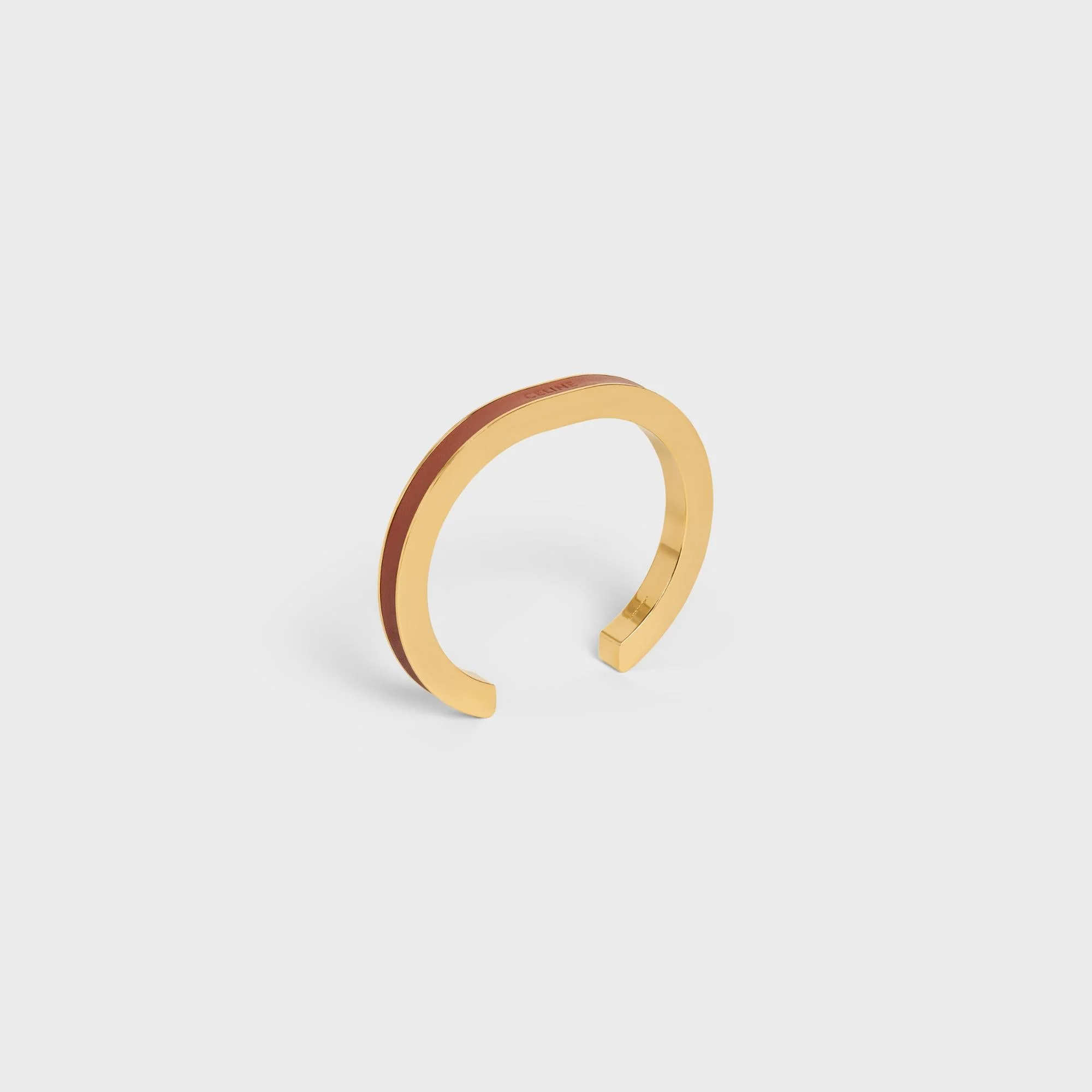 Simple Shapes Leather Cuff - Gold/Tan - Image 2