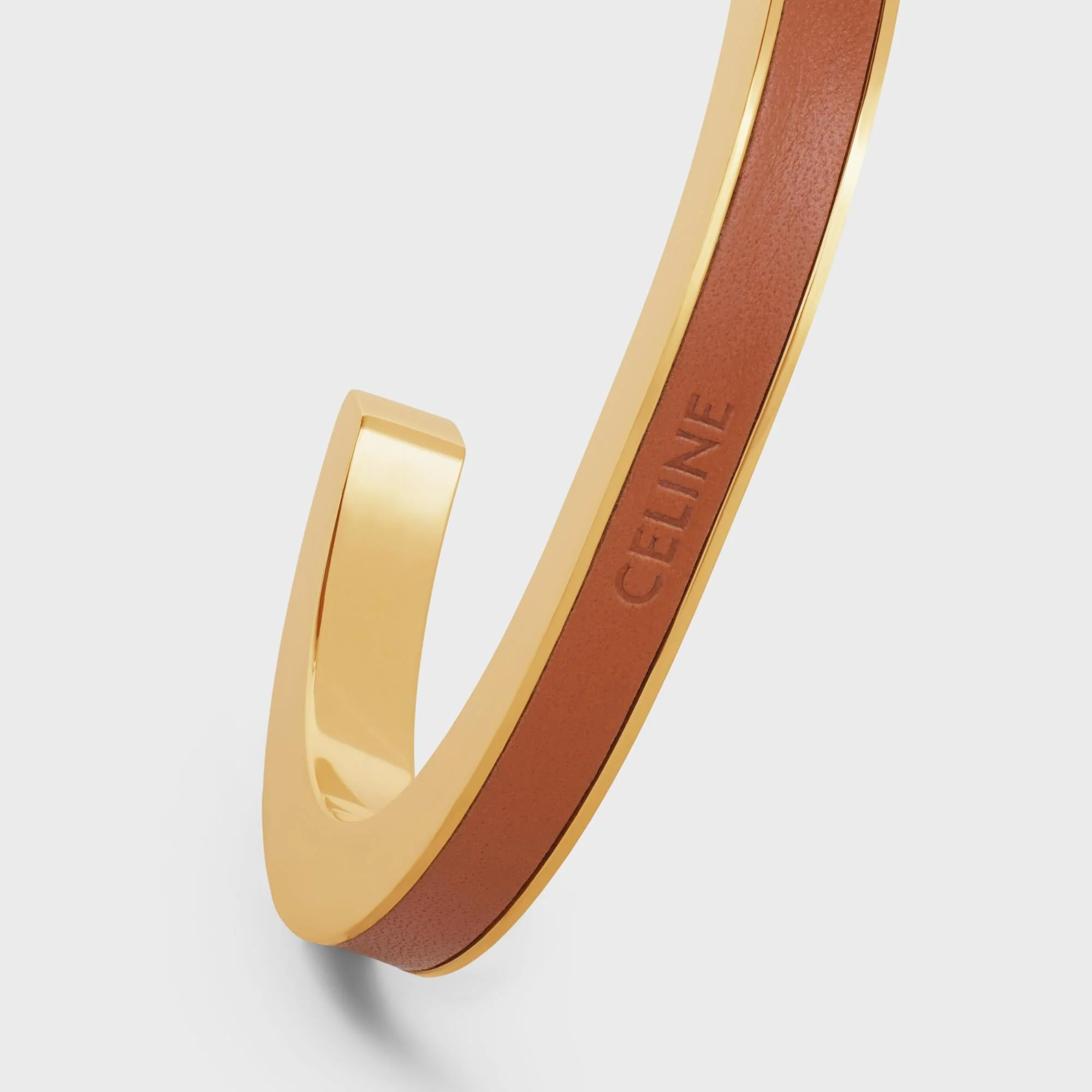 Simple Shapes Leather Cuff - Gold/Tan - Image 4