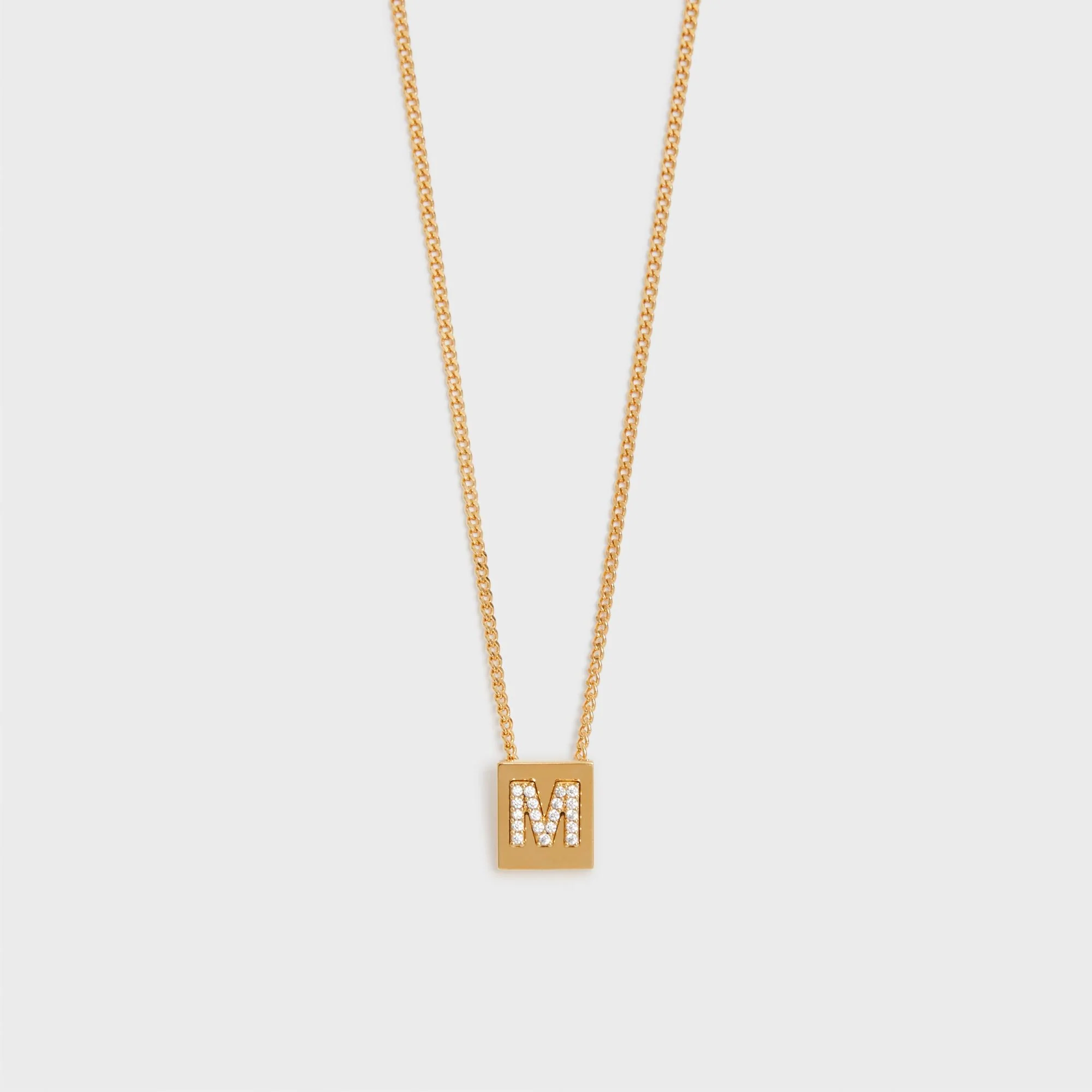 Alphabet M Strass Necklace - Gold
