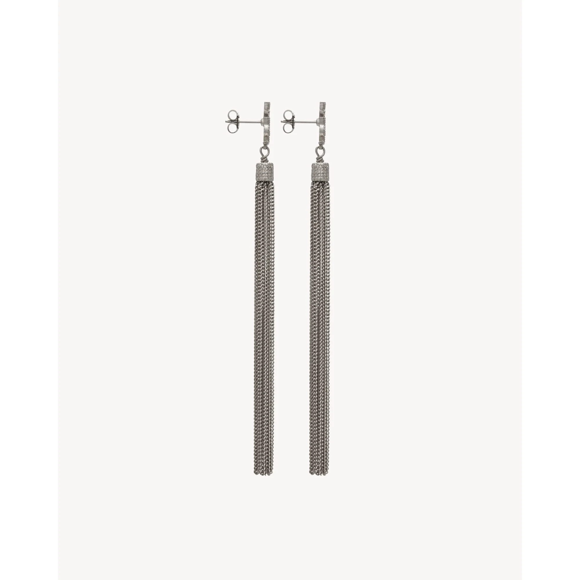 YSL Chain Tassel Earrings - Argent Oxyde - Image 2