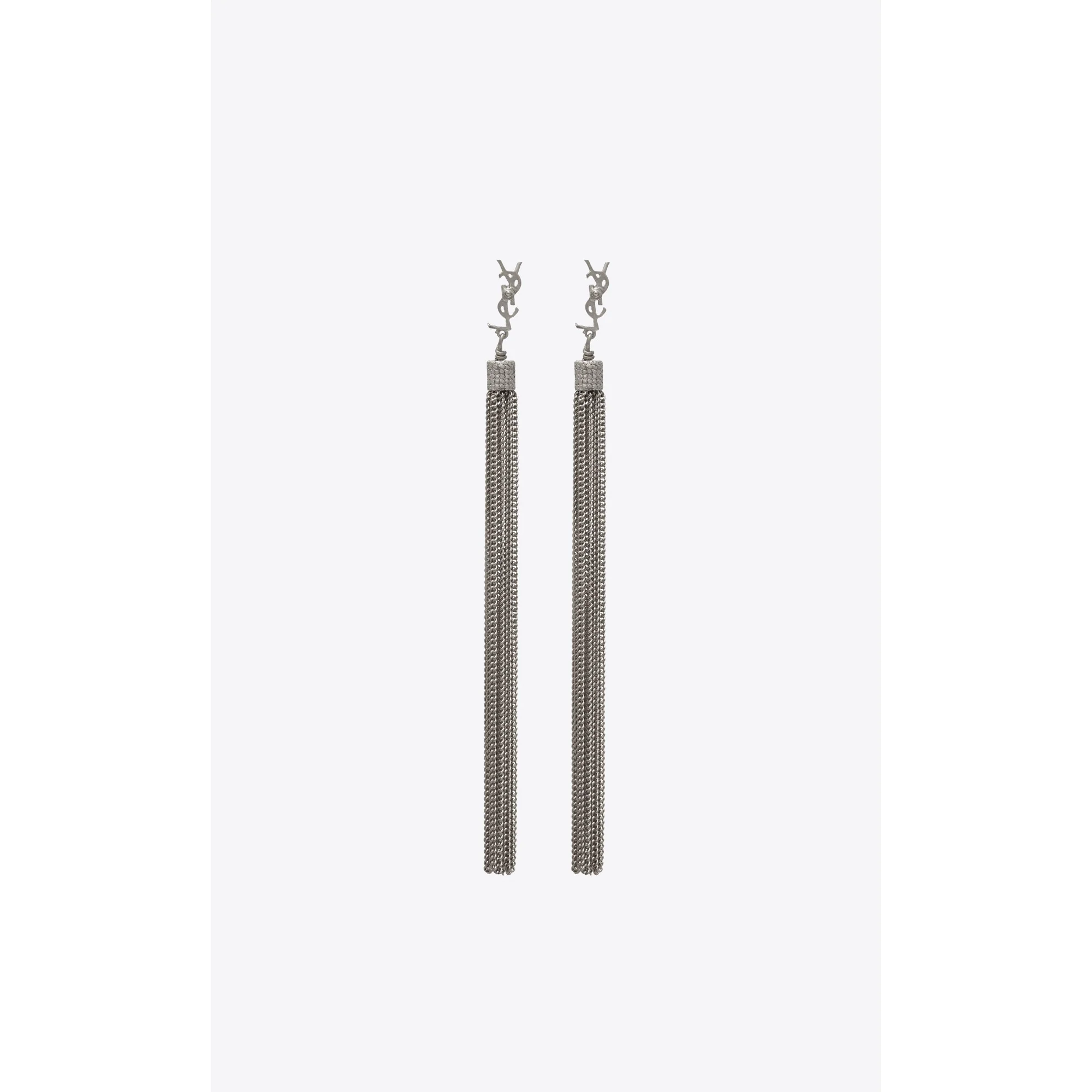 YSL Chain Tassel Earrings - Argent Oxyde - Image 3