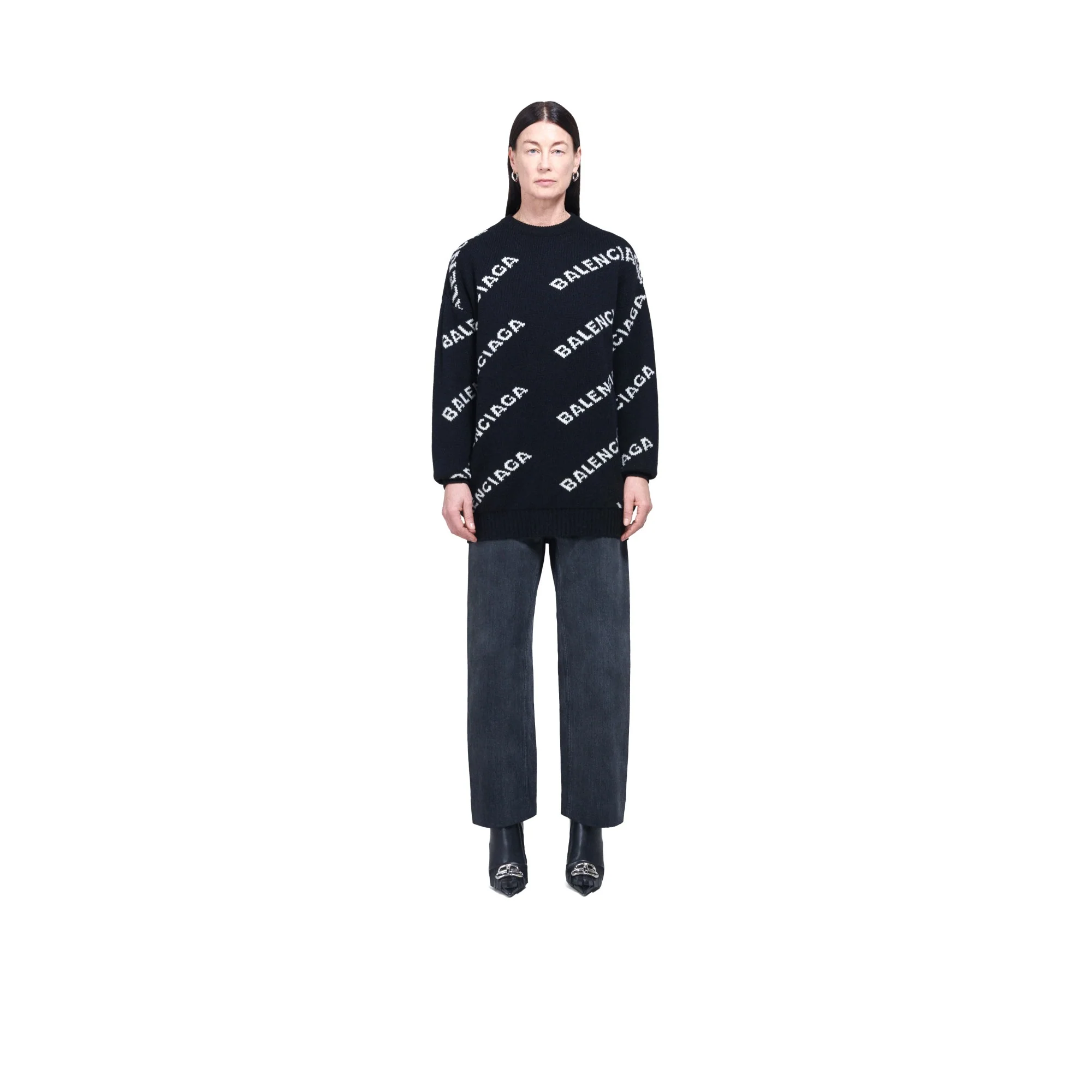 Long Sleeve Logo Crewneck - Black/White - Image 3