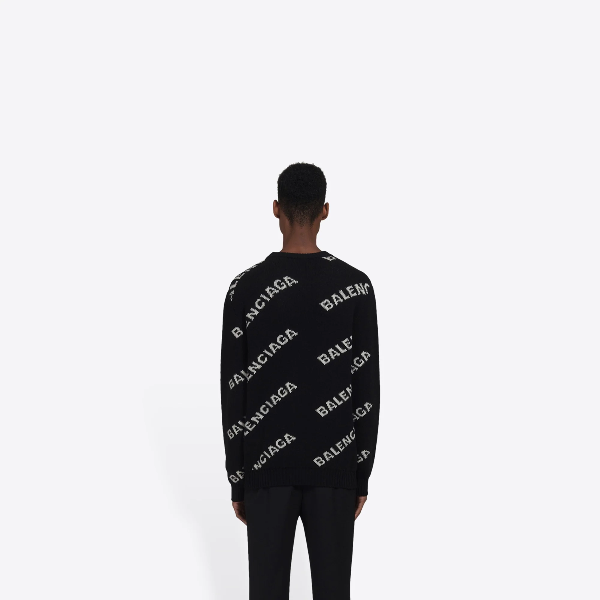 Long Sleeve Crewneck Sweater - Black/White - Image 4