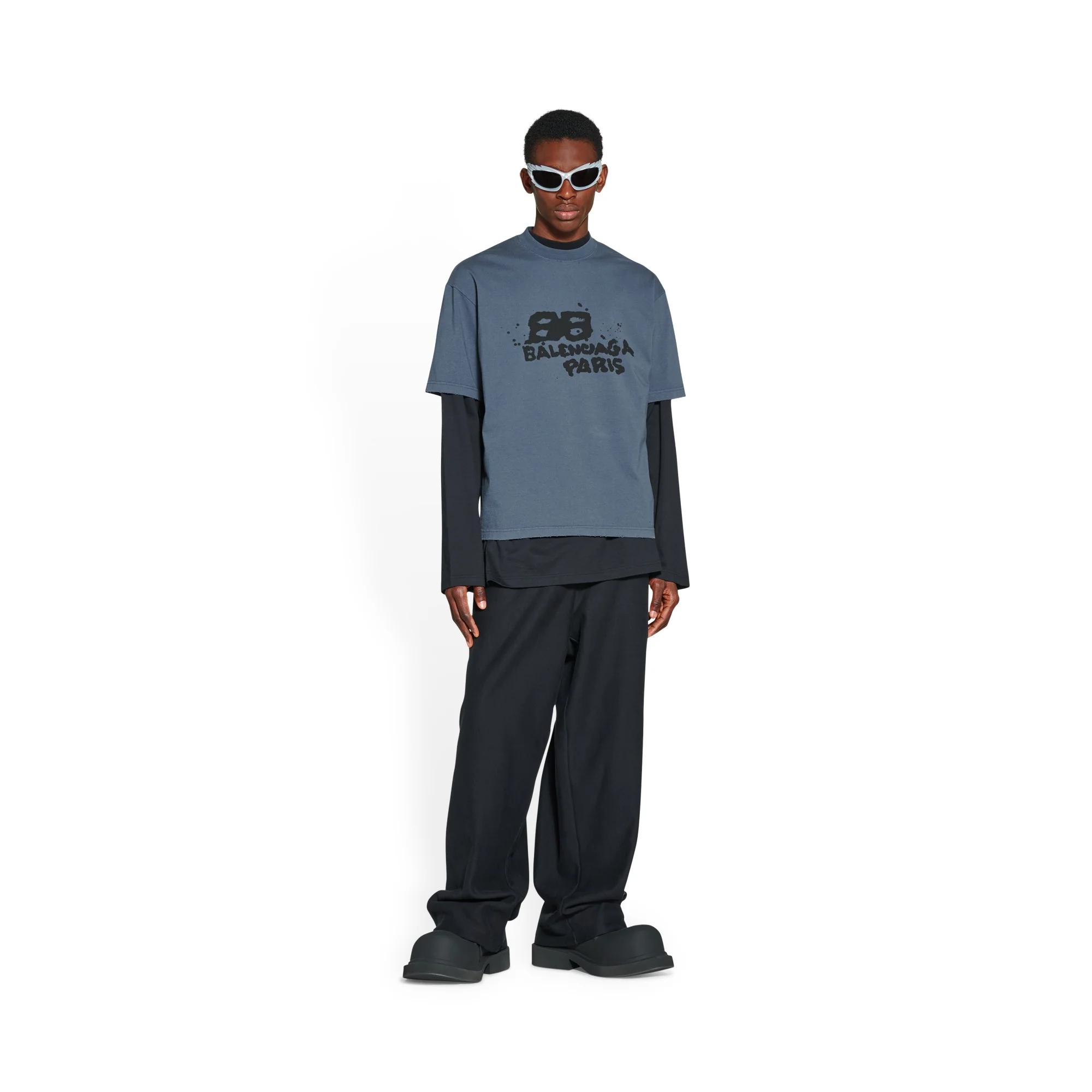 Medium Fit T-Shirt - Washed Blue/Black - Image 3