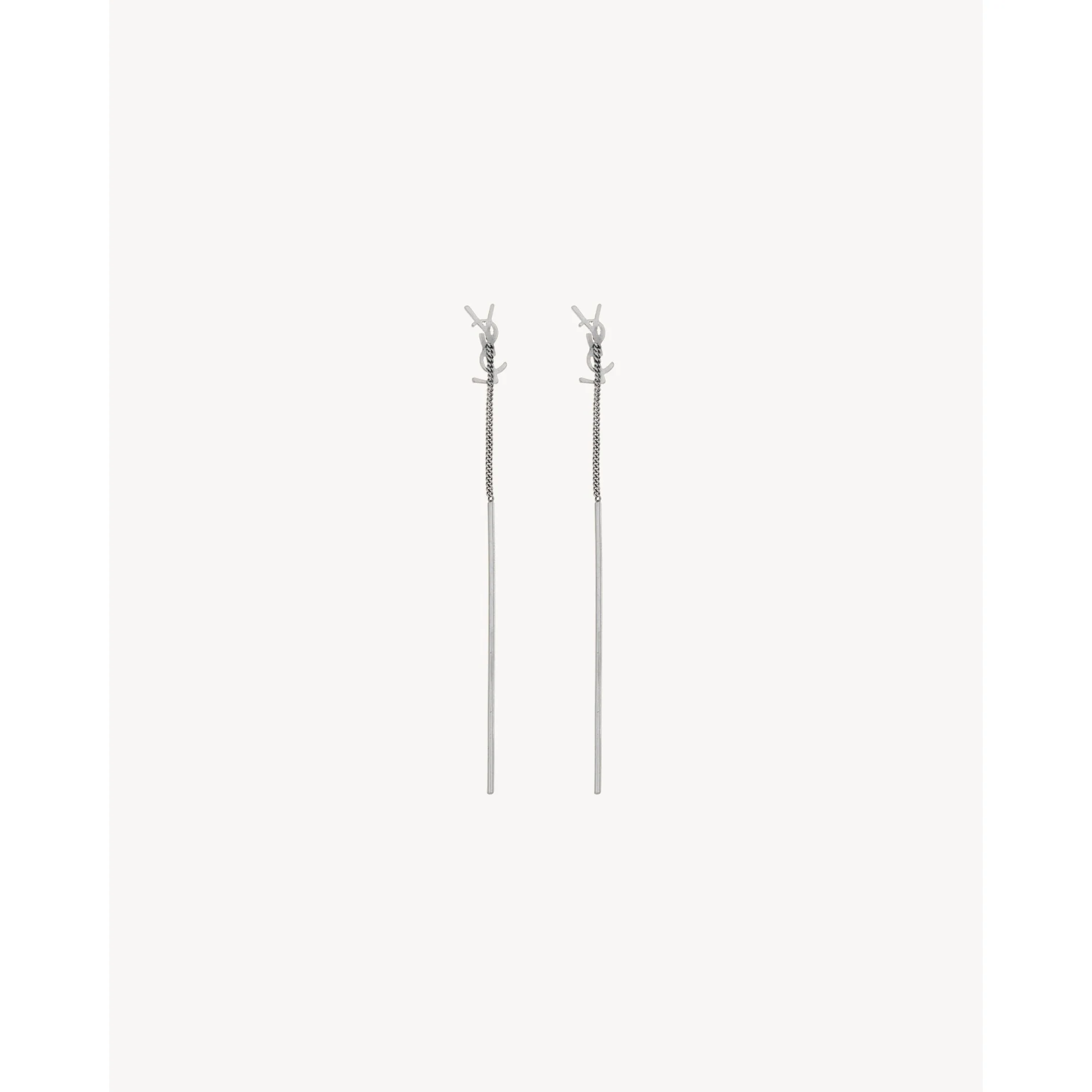 YSL Chain Drop Earrings - Palladium - Image 2